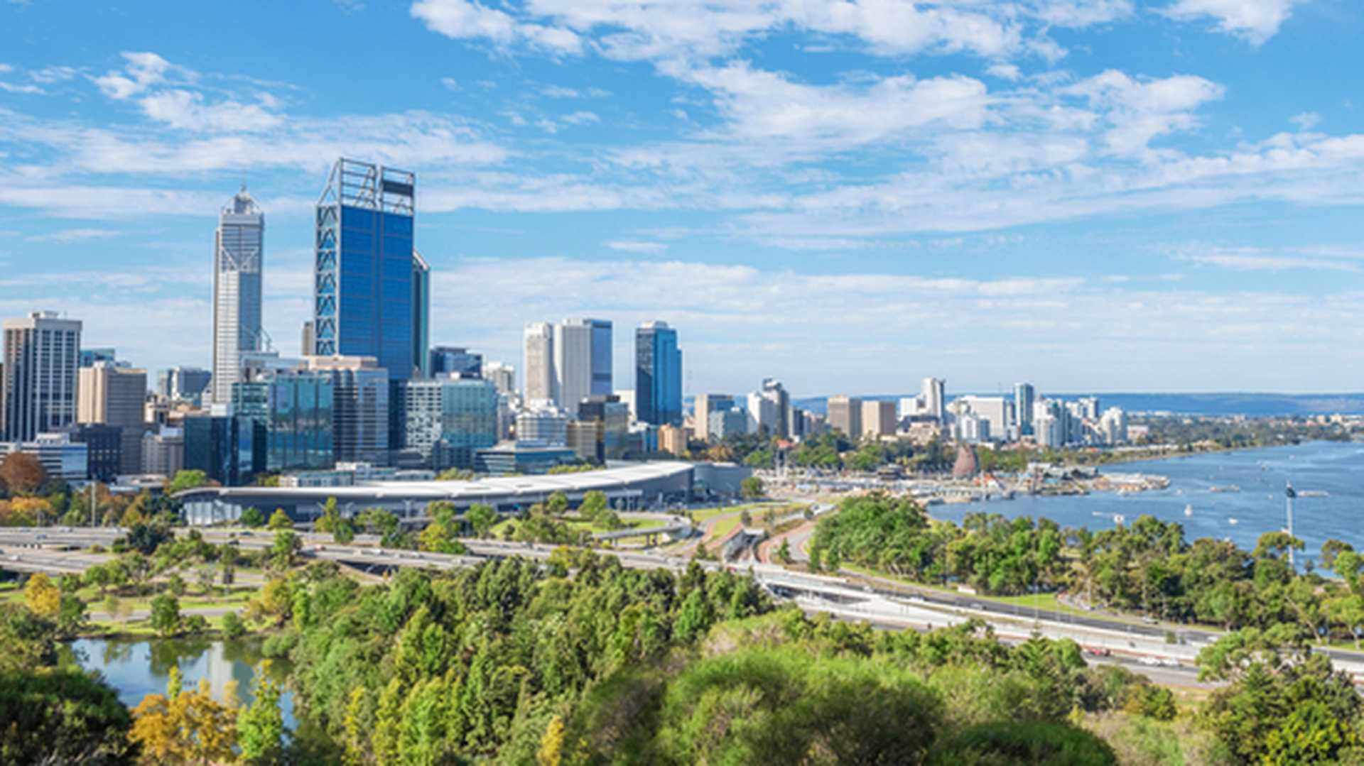 Skyline of Perth with city central business district at the noon