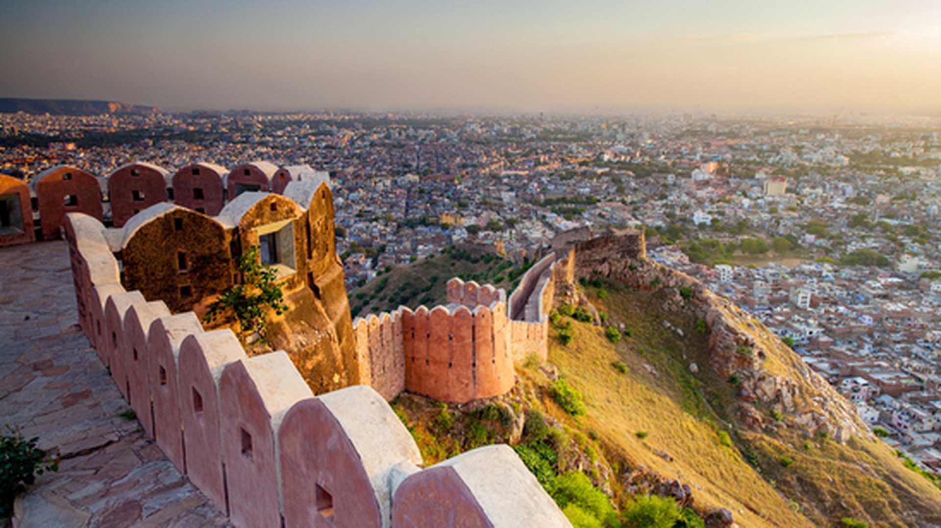 Aerial view of Jaipur from Nahargarh Fort at sunset