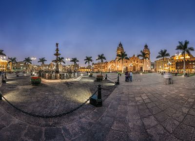 : Panoramic view of the main square of the city in Lima, Peru