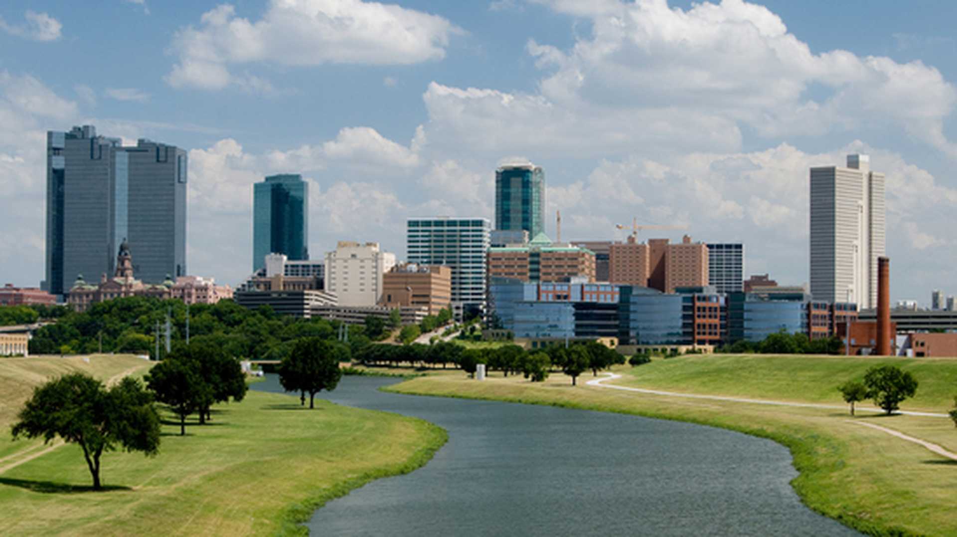 Beautiful downtown Fort Worth, Texas skyline on a sunny afternoon.