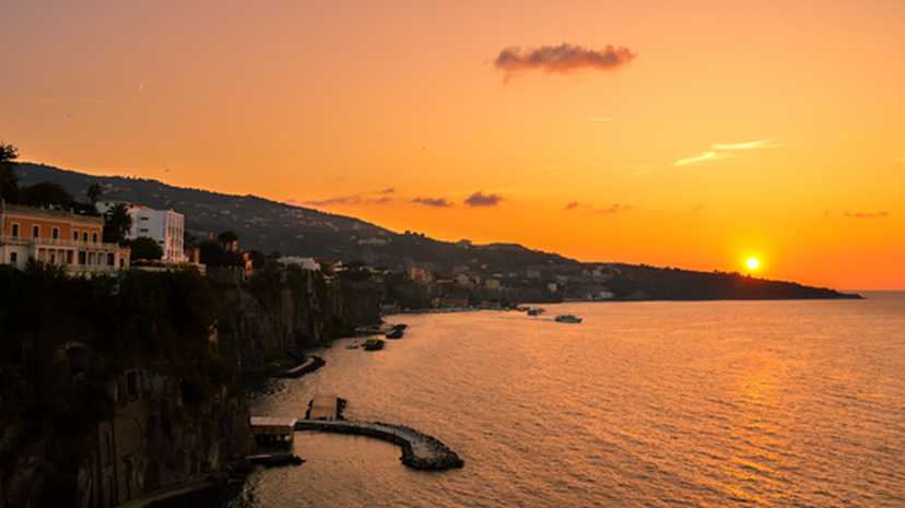 Sun set views across the coast of Sorrento, Italy