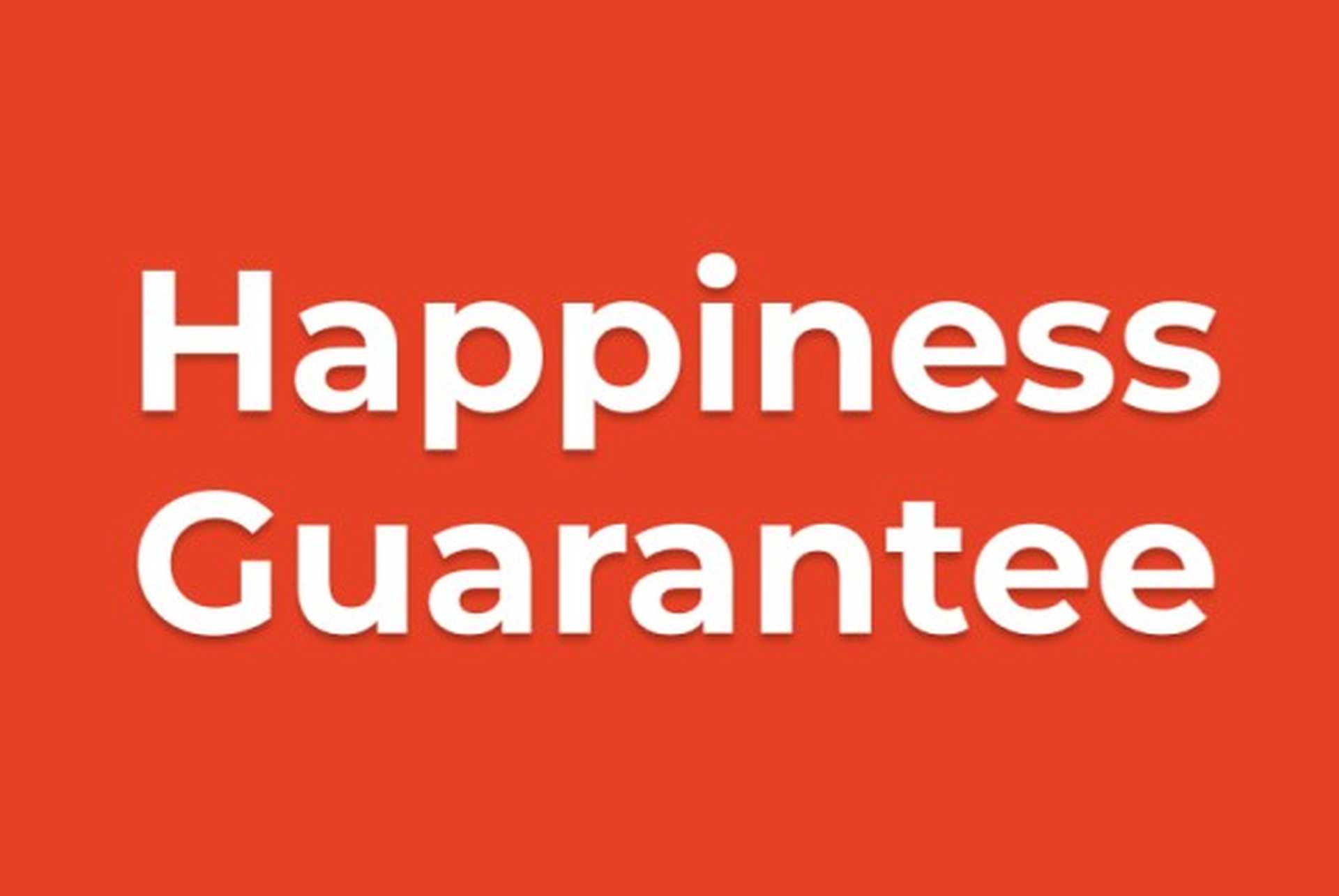 Happiness Guarantee red banner box