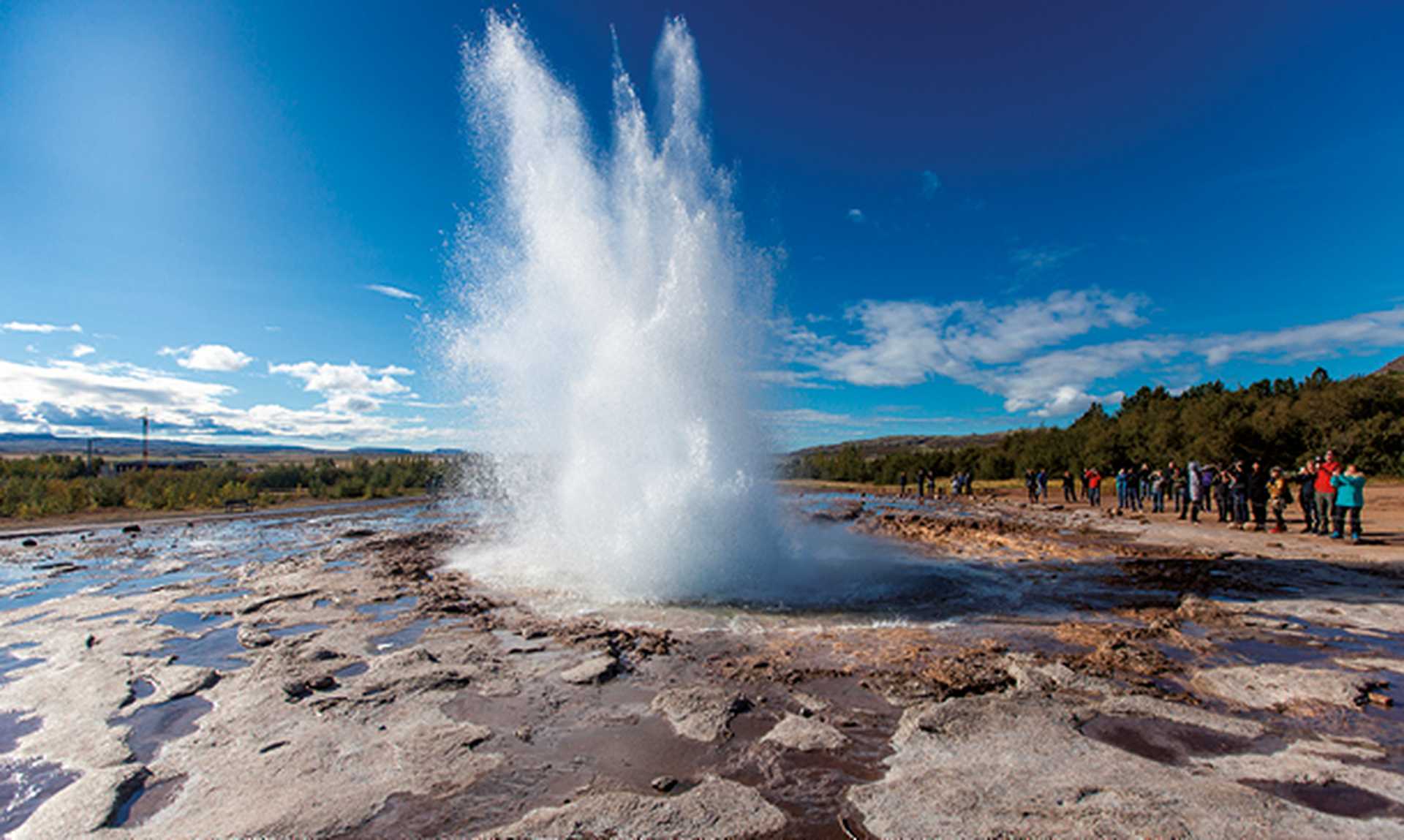 Strokkur Geyser eruption. Eruption of hot water. Gold Circle. Iceland.