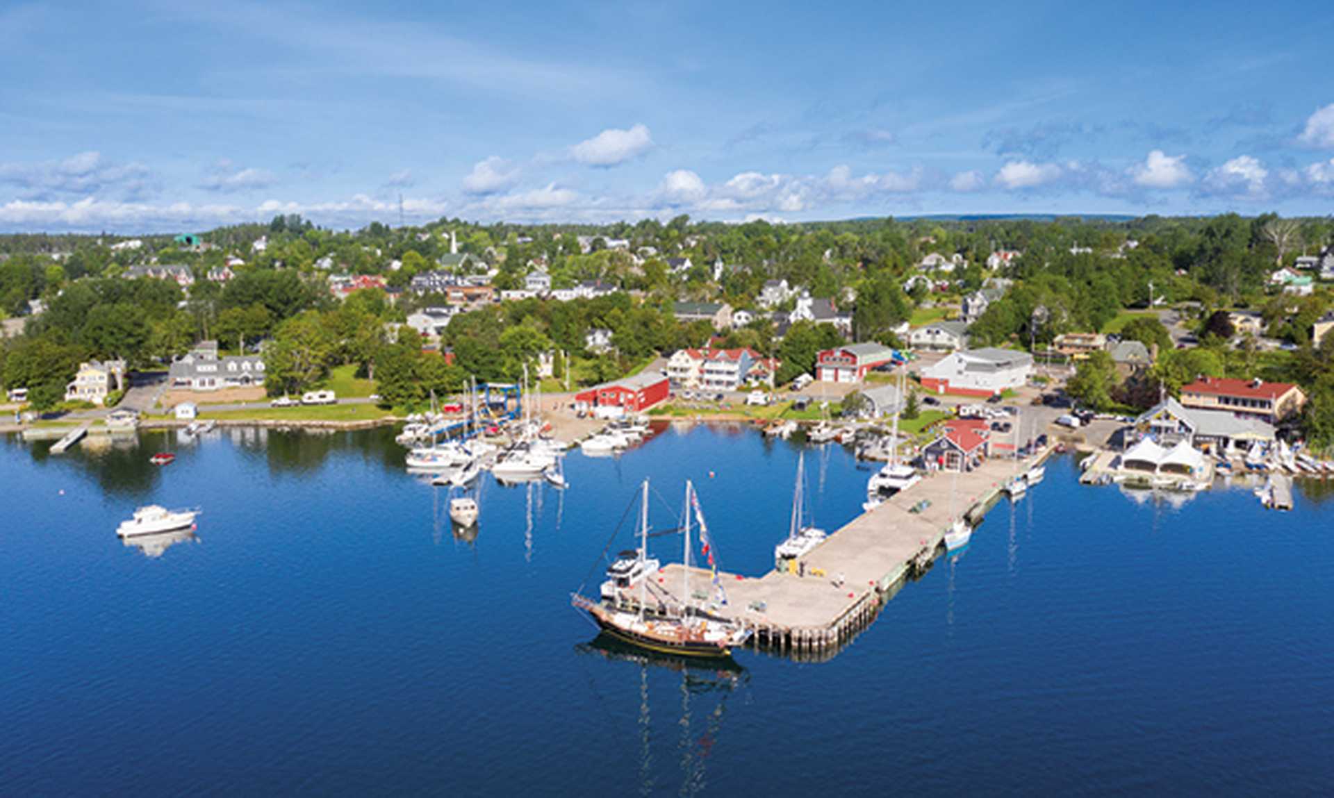 Aerial view of the marina in Baddeck, Nova Scotia, Canada.