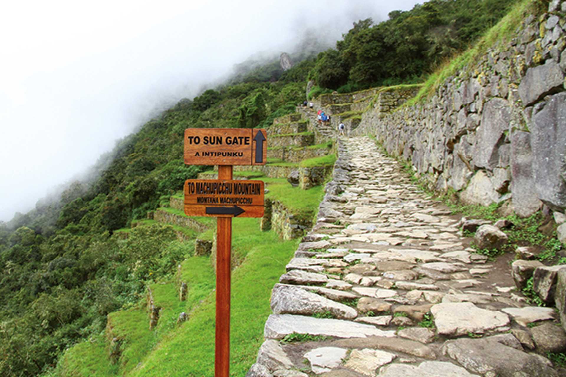 Signpost to Sun Gate, Machu Picchu, Peru