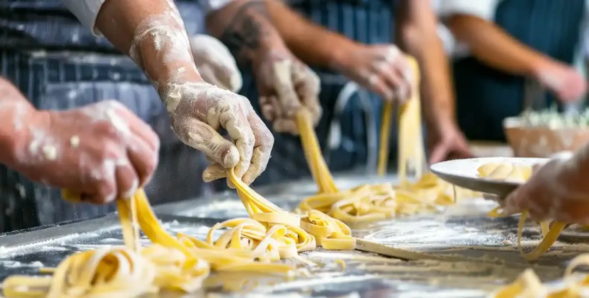 Pasta being handmade