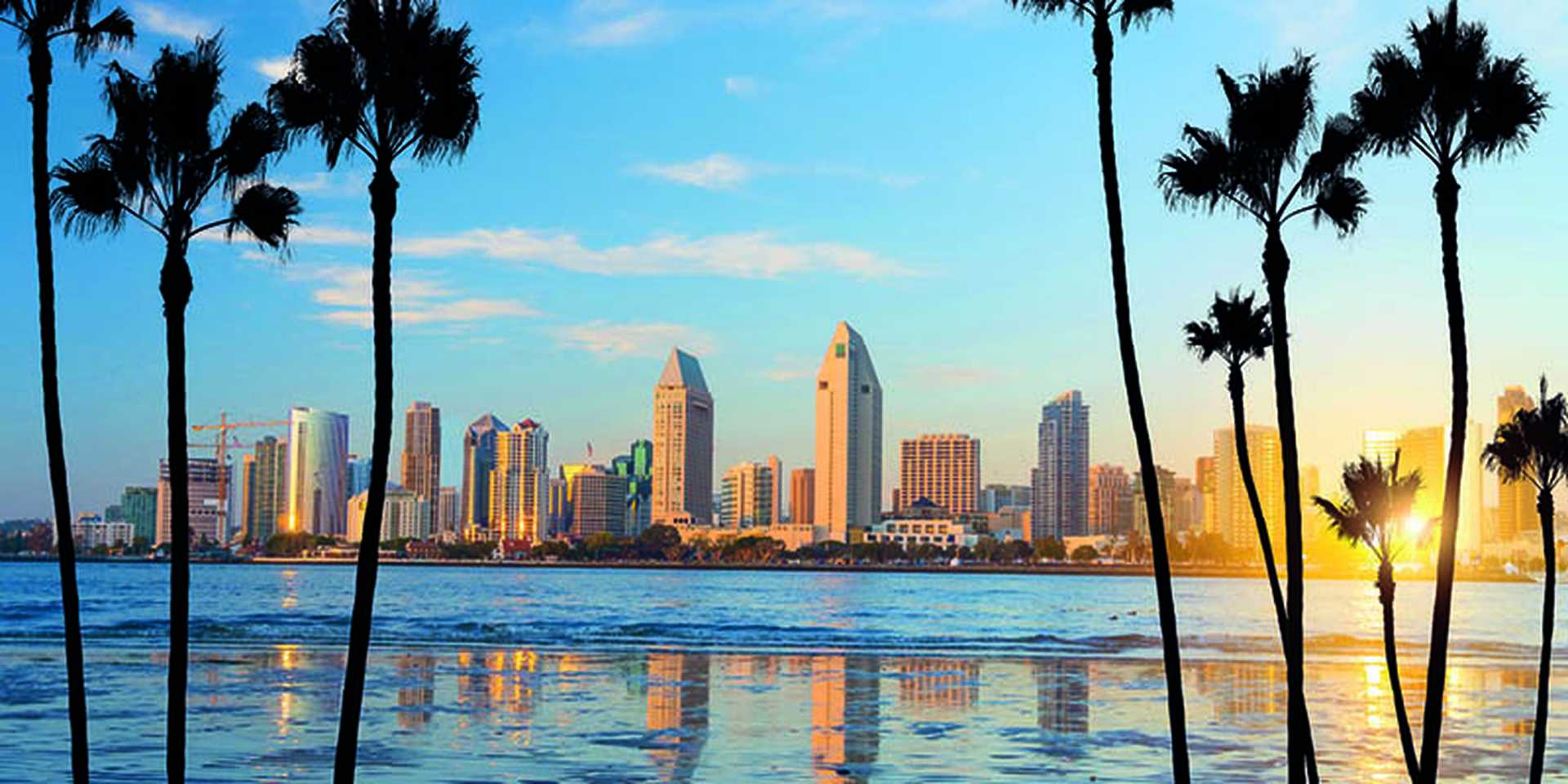 Downtown San Diego skyline in California, USA at sunset