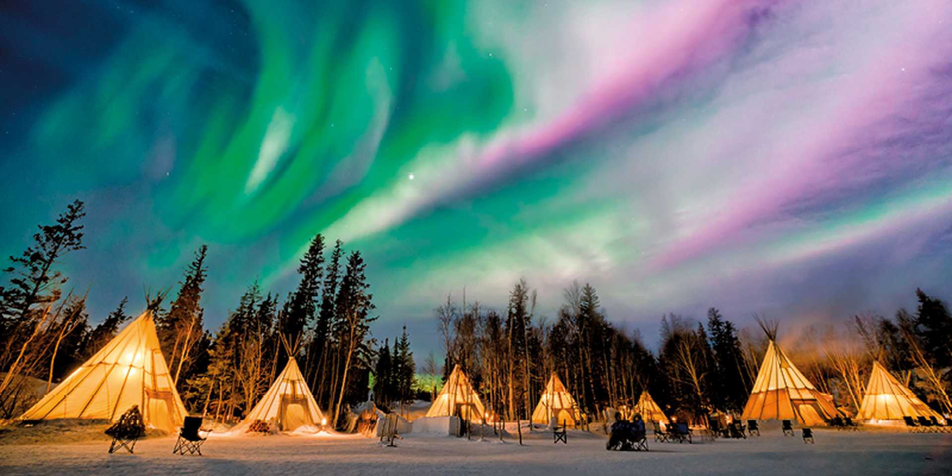 A wonderful night with Kp 5 index northern lights at Aurora Village in Yellowknife.