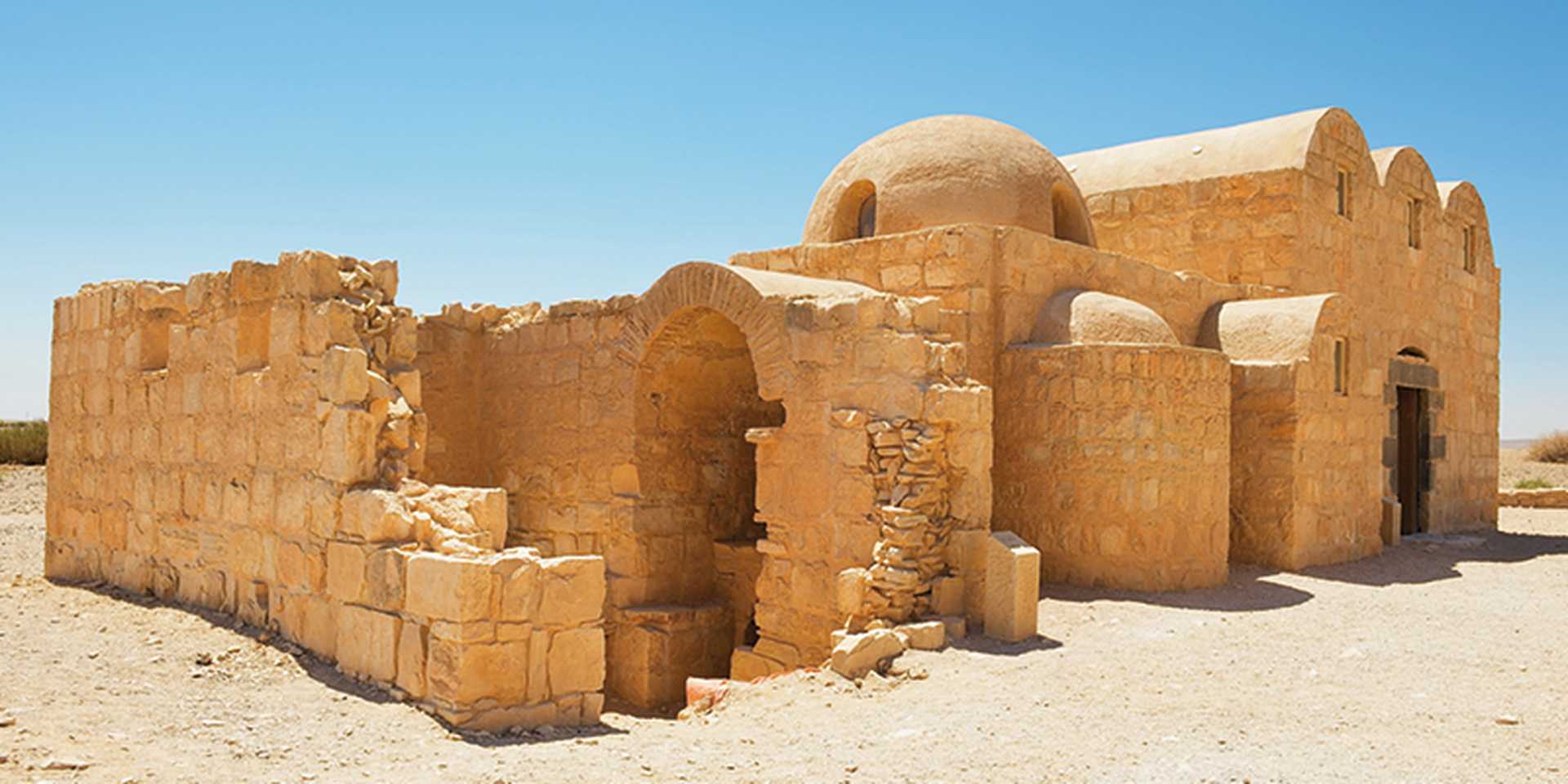 Exterior of the Amra desert castle (Qasr Amra) near Amman, Jordan.