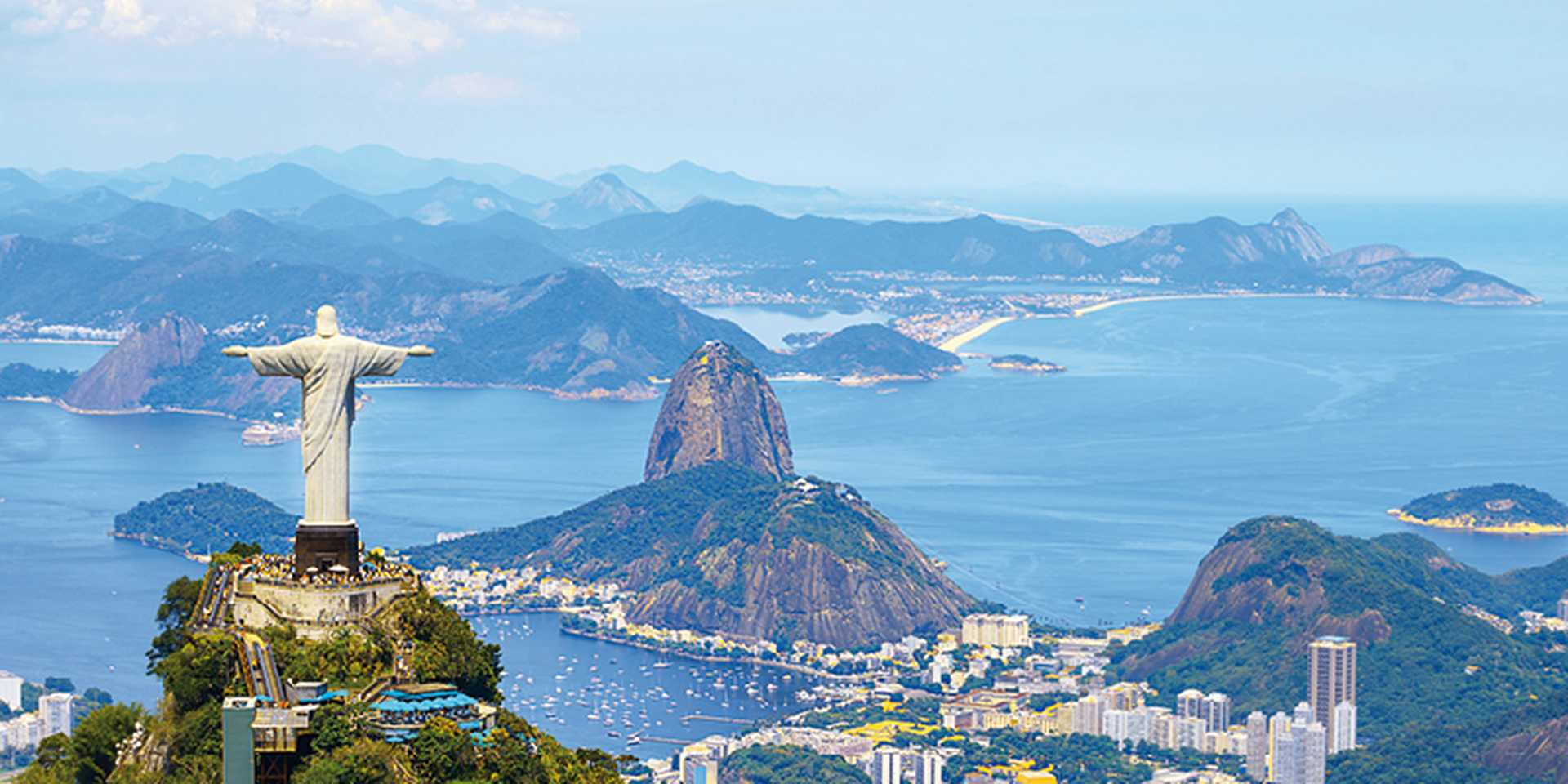 Aerial view of Rio de Janeiro with Christ Redeemer and Corcovado Mountain. Brazil