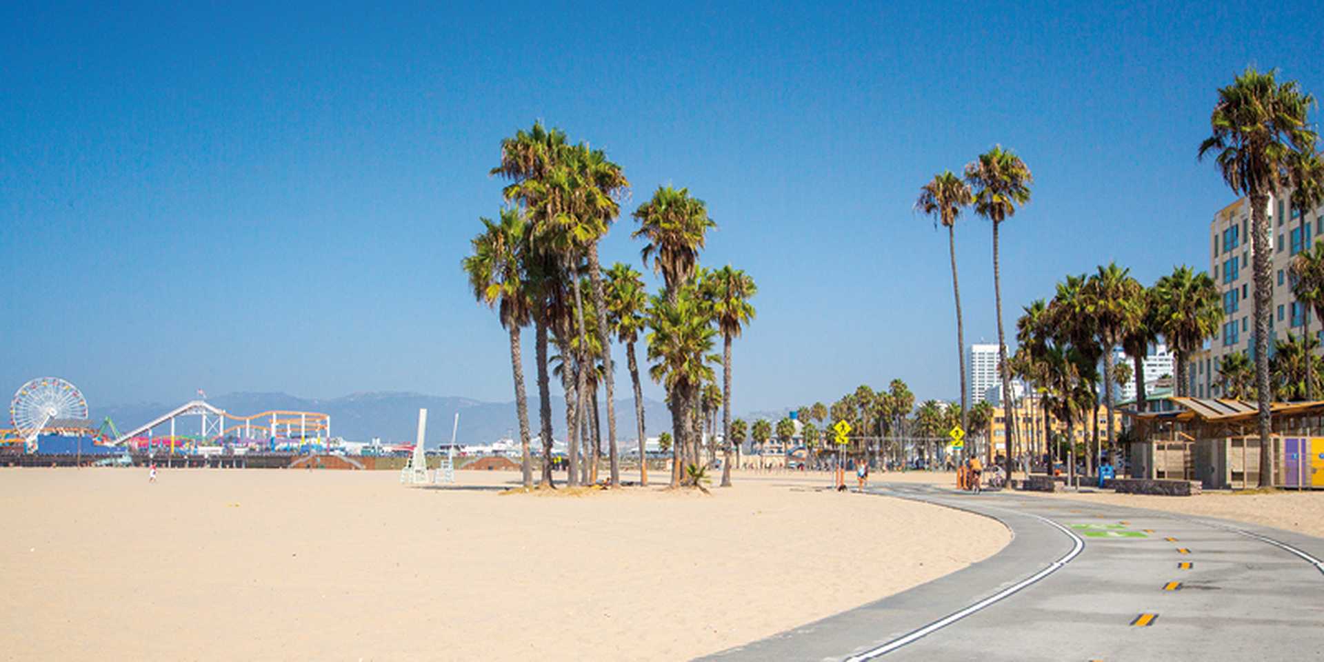 Bike lane down the Venice beach in LA. Beautiful beach in California.