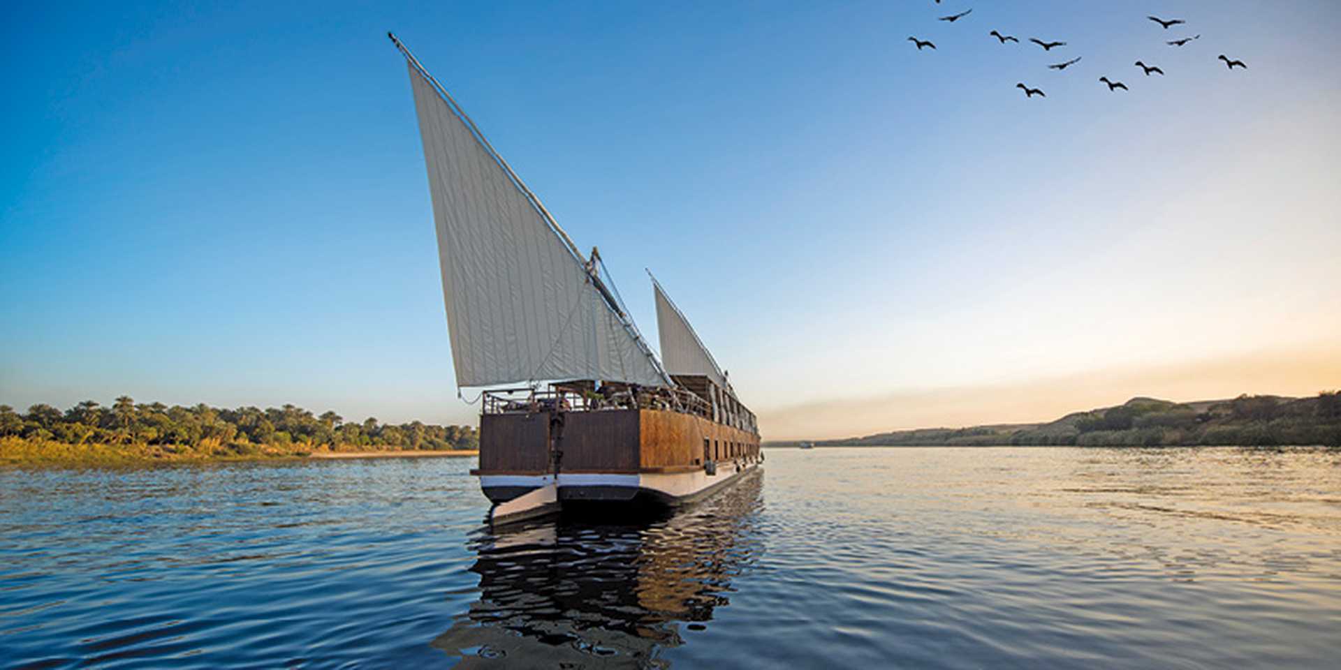 Dahabiya on the Nile, Nile river going to Aswan, Egypt.