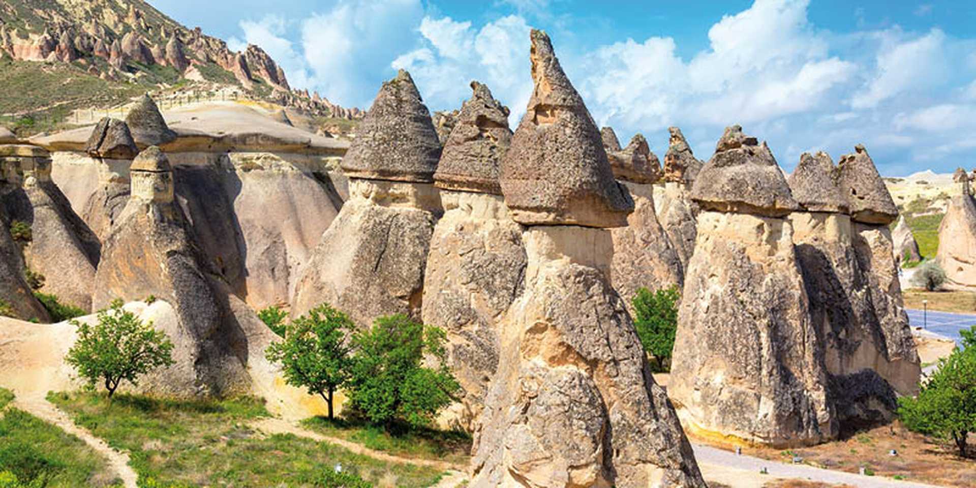 Fairy chimneys rock formations in Pasabag valley in Cappadocia, Turkey