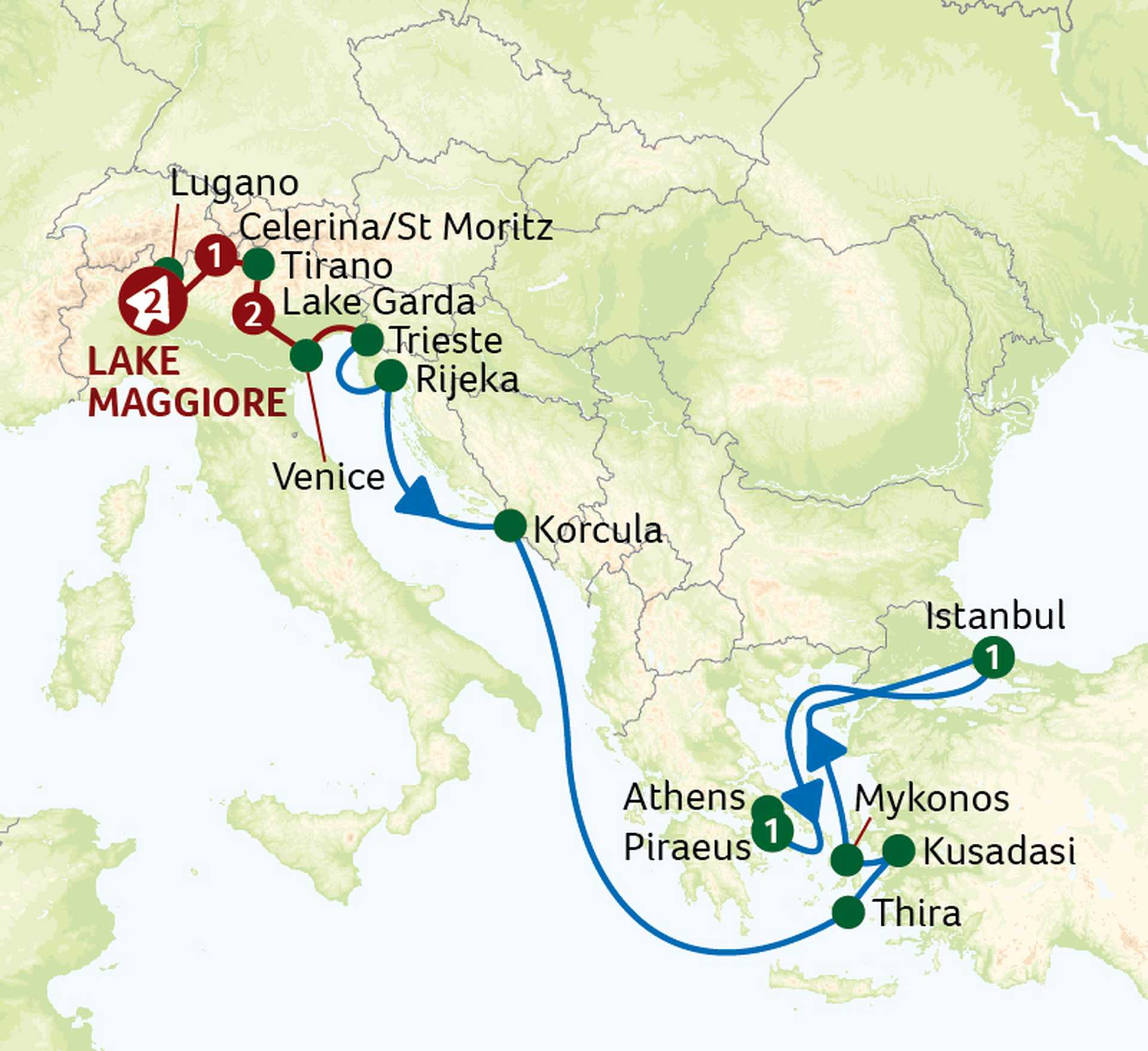 Italian Lakes and Bernina Express Tour with a Mediterranean Cruise