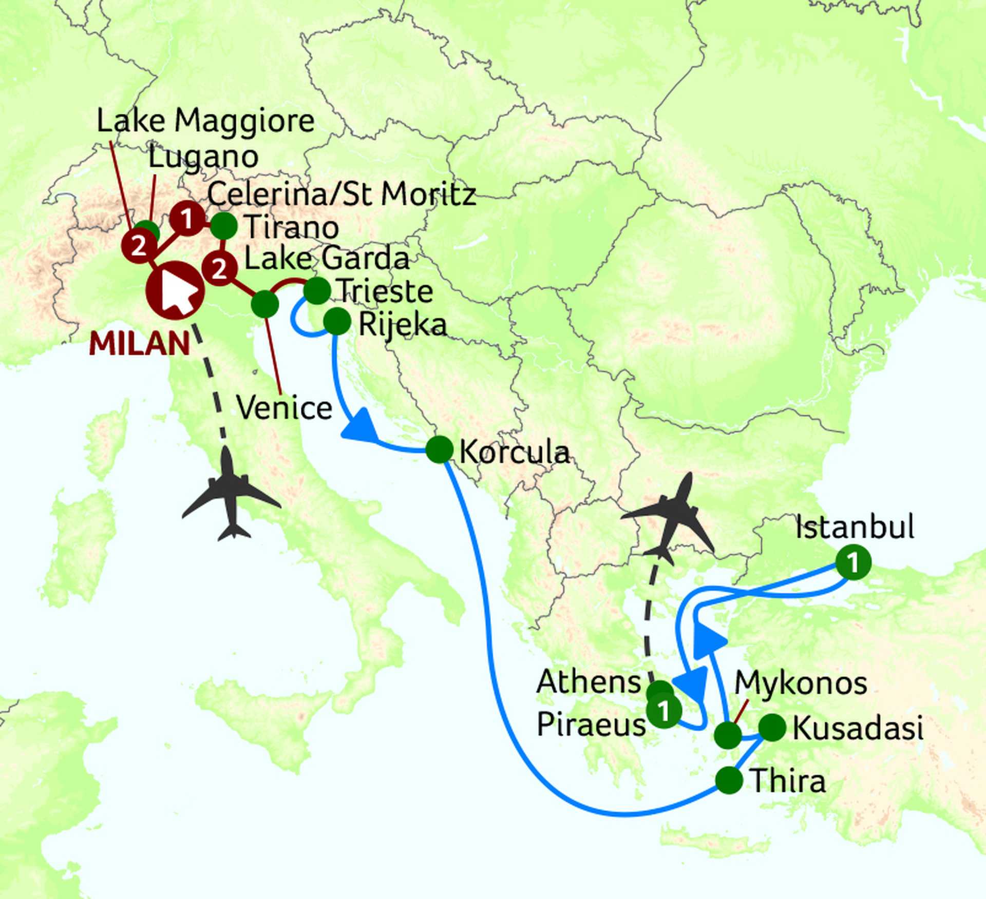 Italian Lakes and Bernina Express Tour with a Mediterranean Cruise
