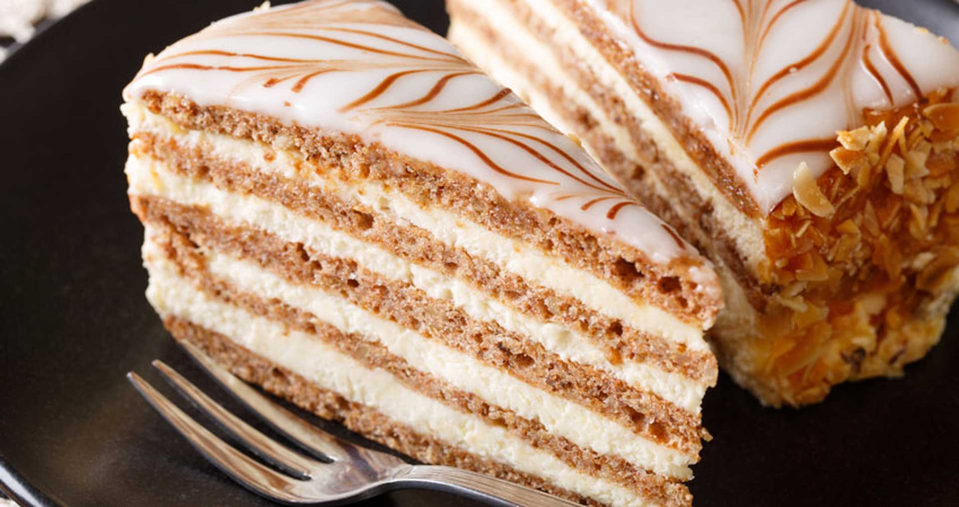 Beautiful Hungarian Esterhazy cake on a plate