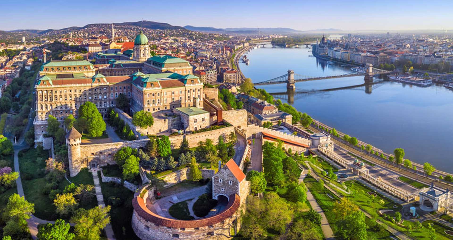 Budapest, Hungary - Aerial panoramic skyline view of Buda Castle Royal Palace