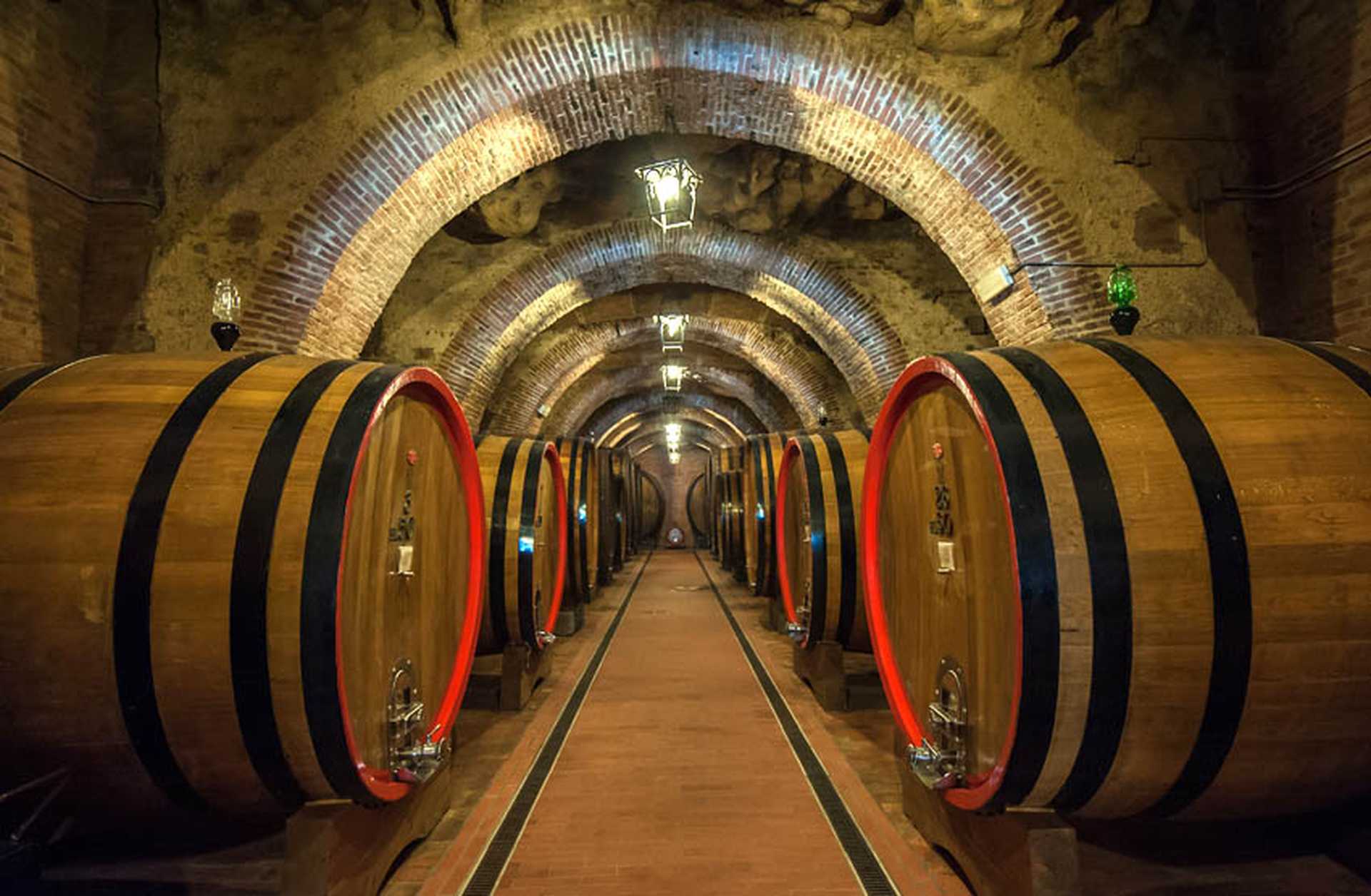 Wine barrels in a Montepulciano cellar, Tuscany