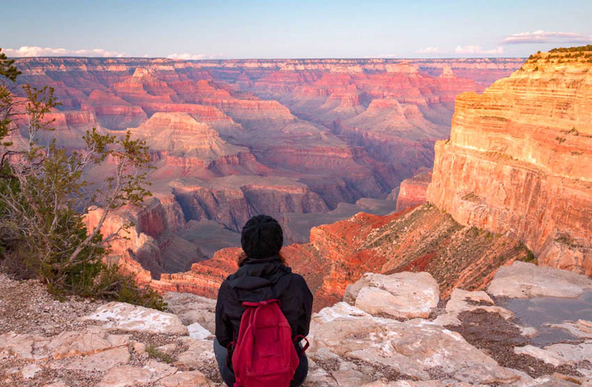A tourist looks out over the Grand Canyon