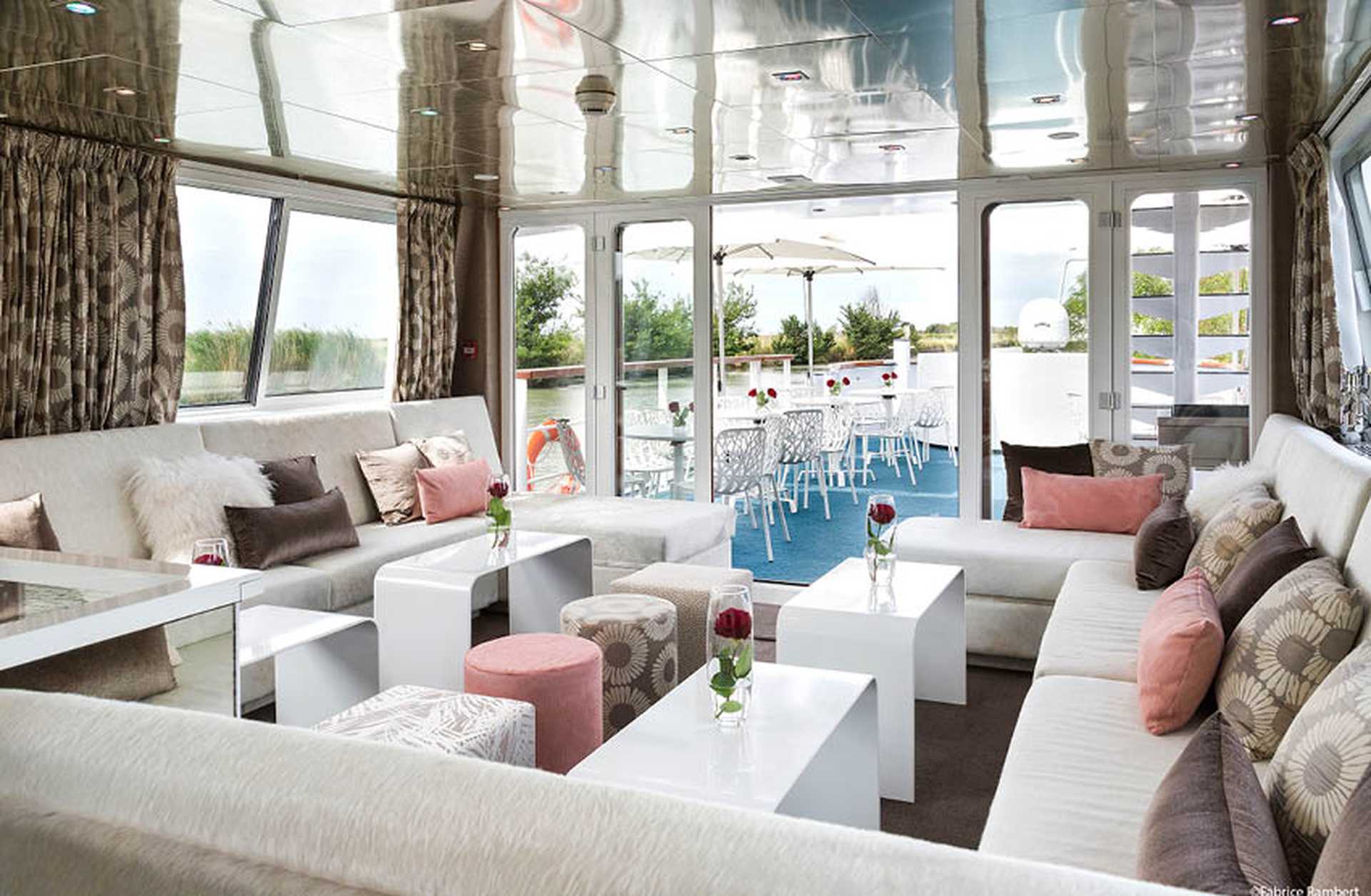 The lounge of MS Anne-Marie, a CroisiEurope river cruise ship sailing in France