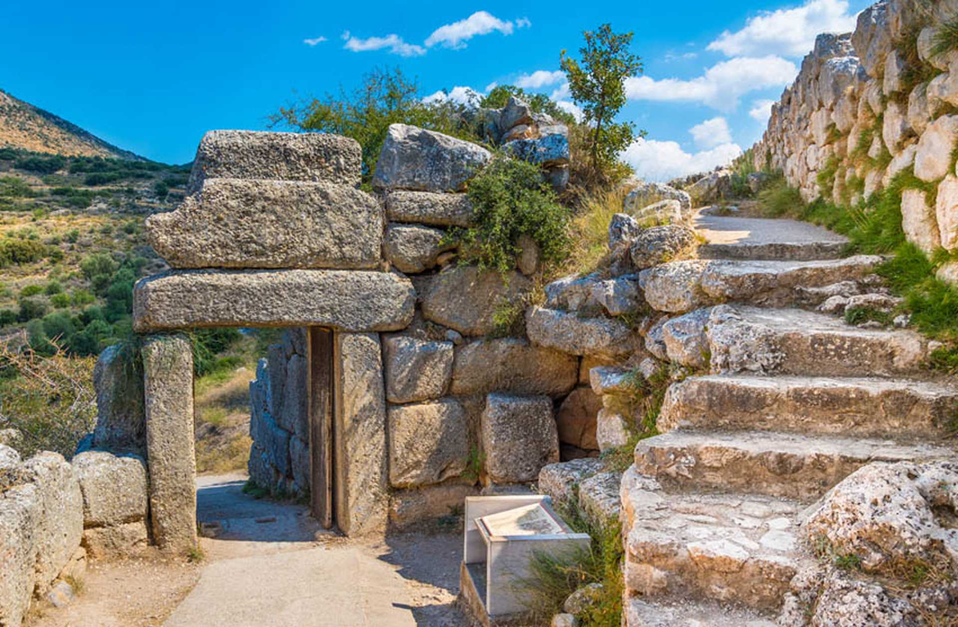 The north gate of the palace of Mycenae in the Peloponnese region of Greece