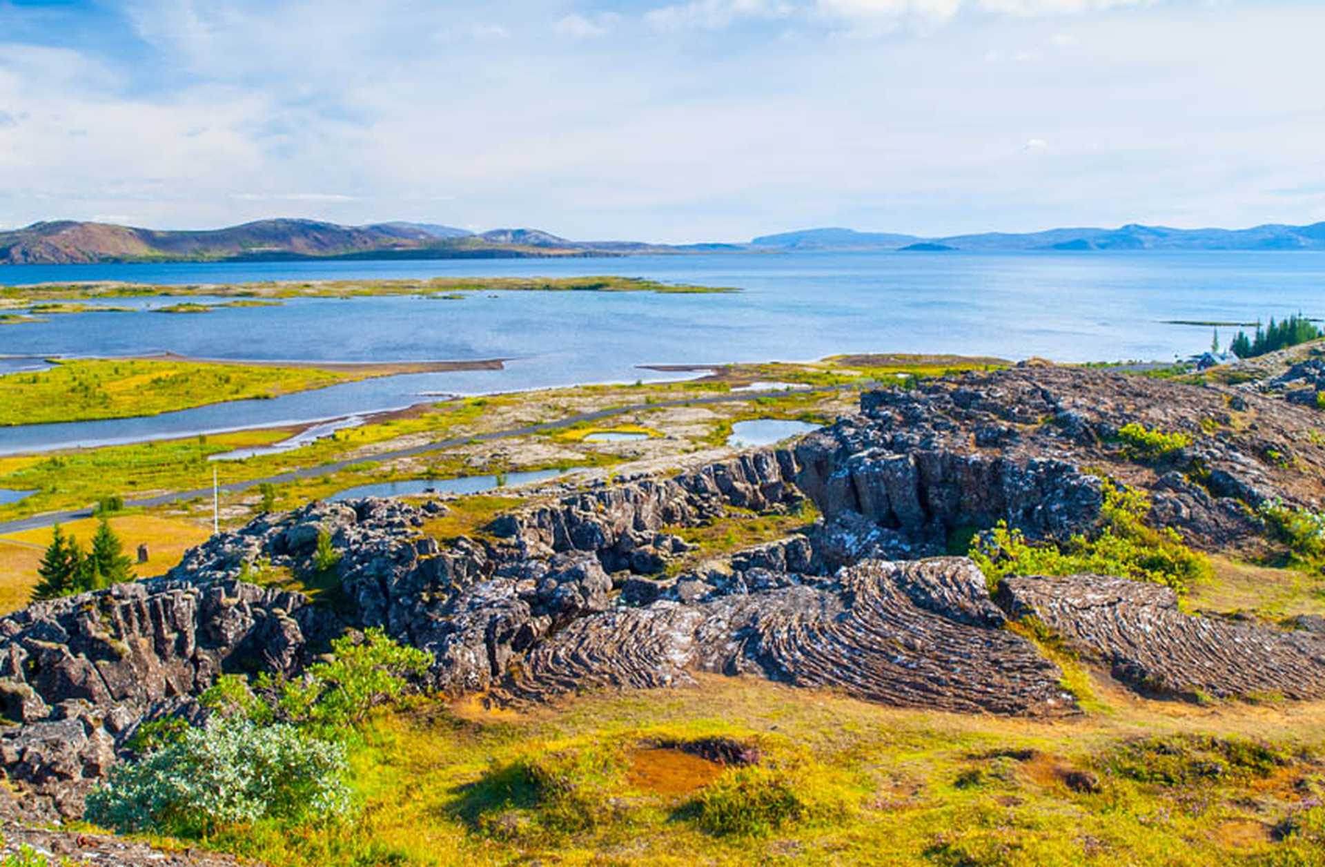Lakes and tectonic rock formations in Thingvellir National Park, visited on Titan's Iceland tours