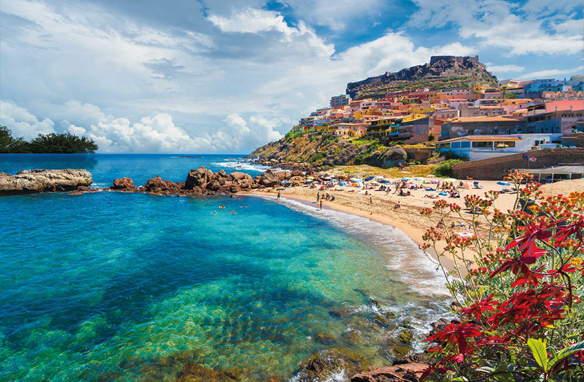 View of the beach and town of Castelsardo in Sardinia, Italy