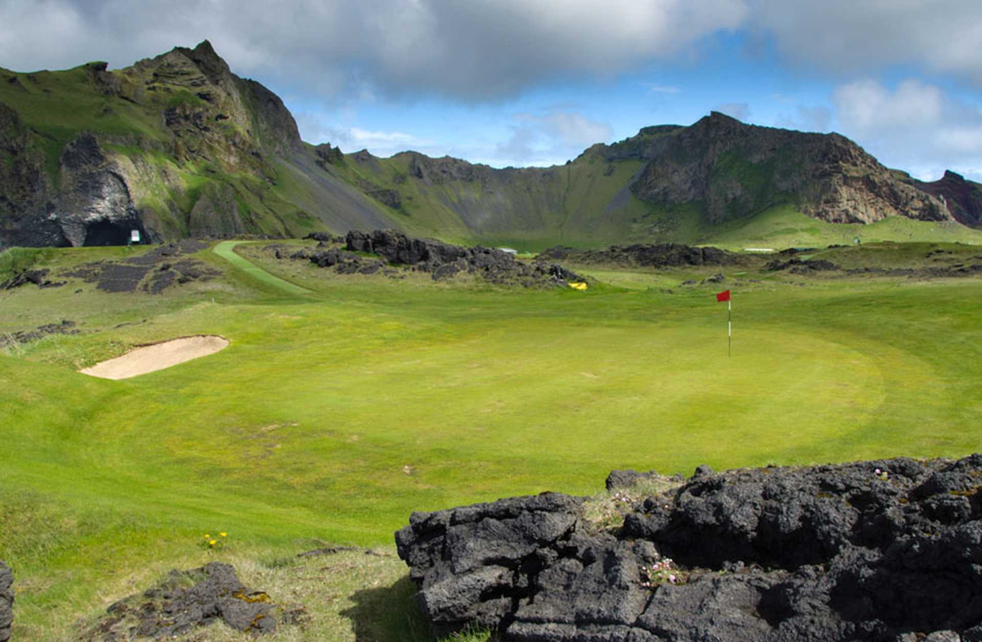 A scenic golf course in Iceland