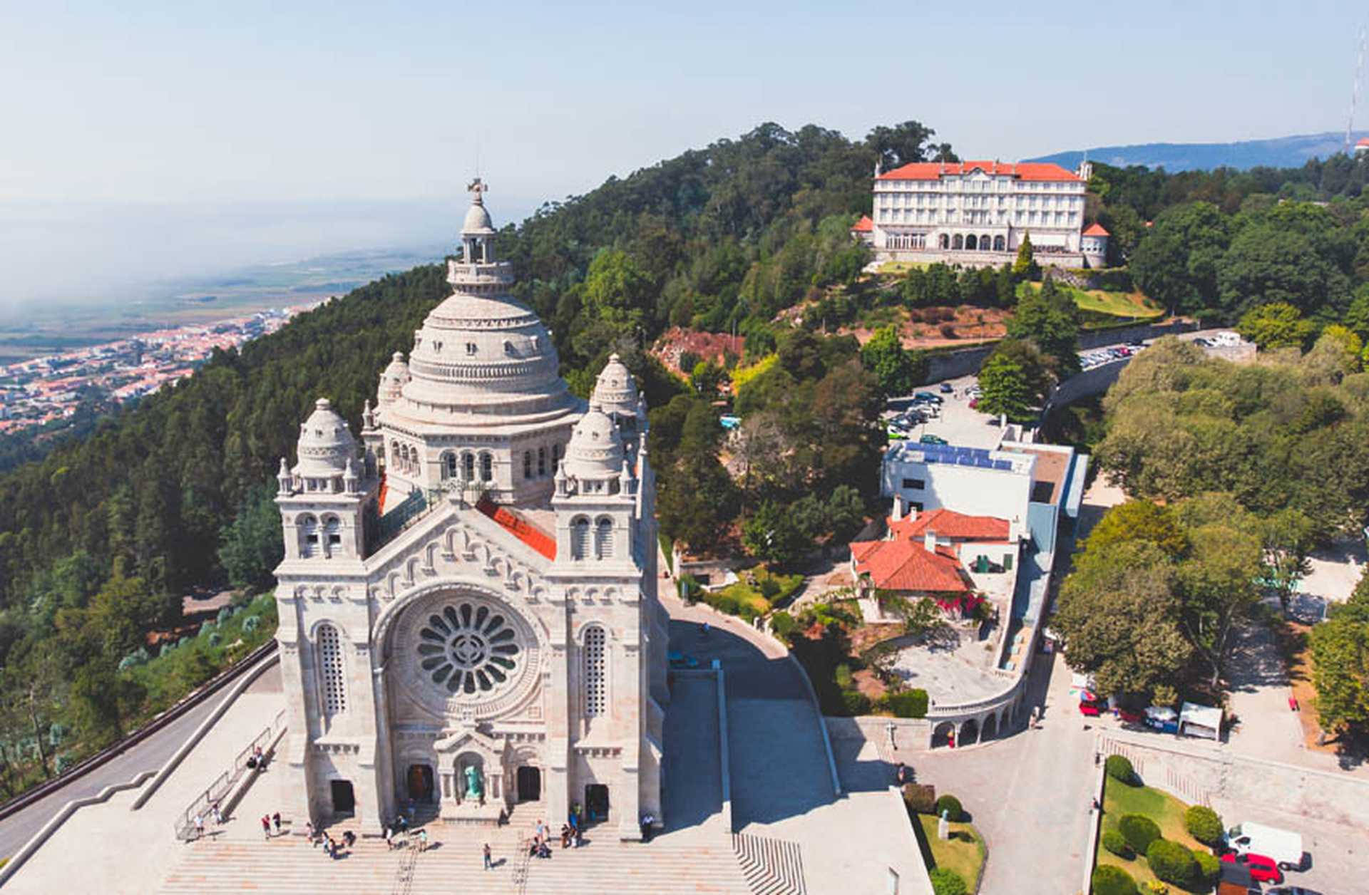 Aerial view of Viana do Castelo, Portugal, showing the Basilica Santa Luzia Church