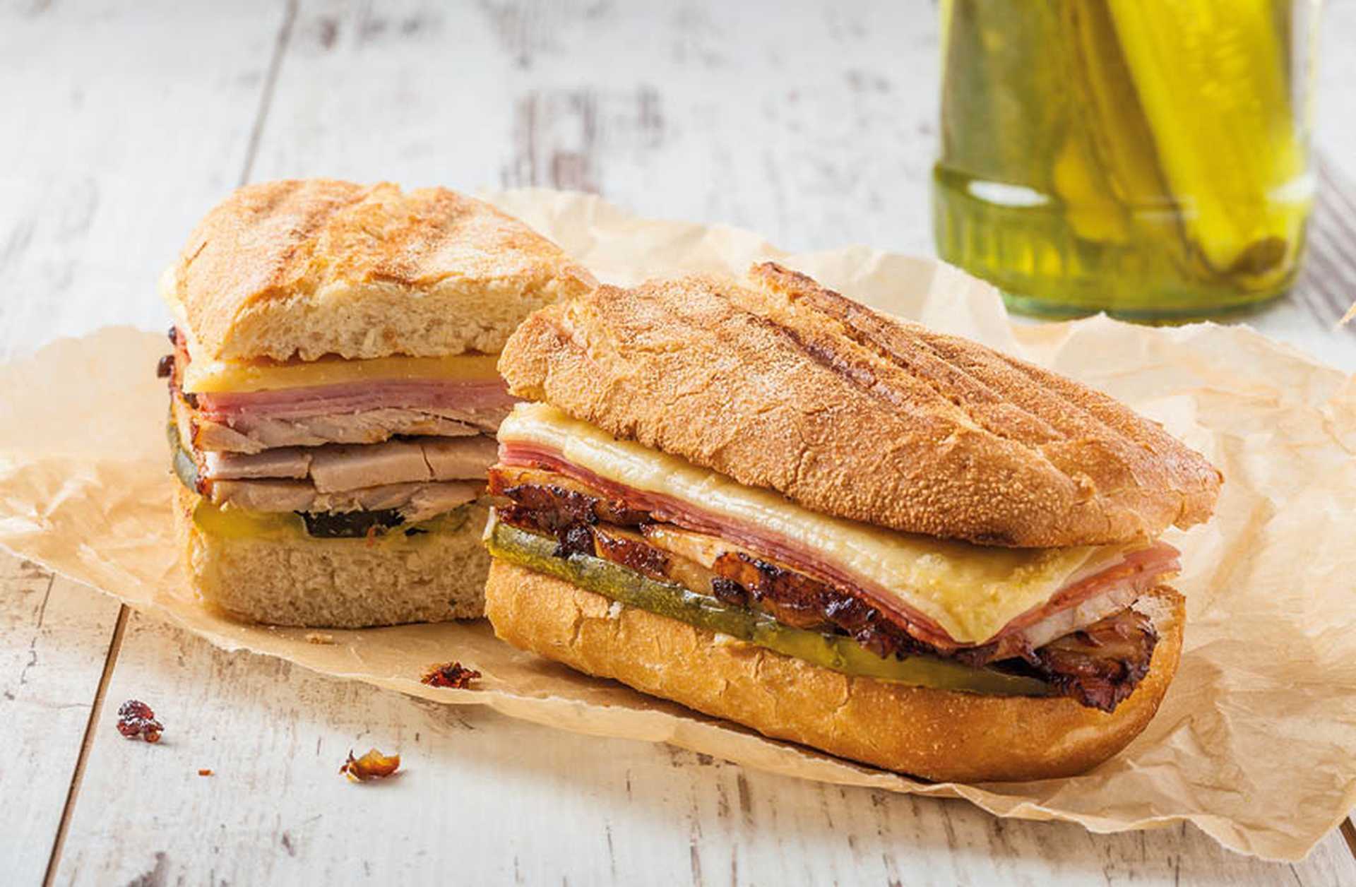 Traditional Cuban Sandwich with Ham, Pork and Cheese