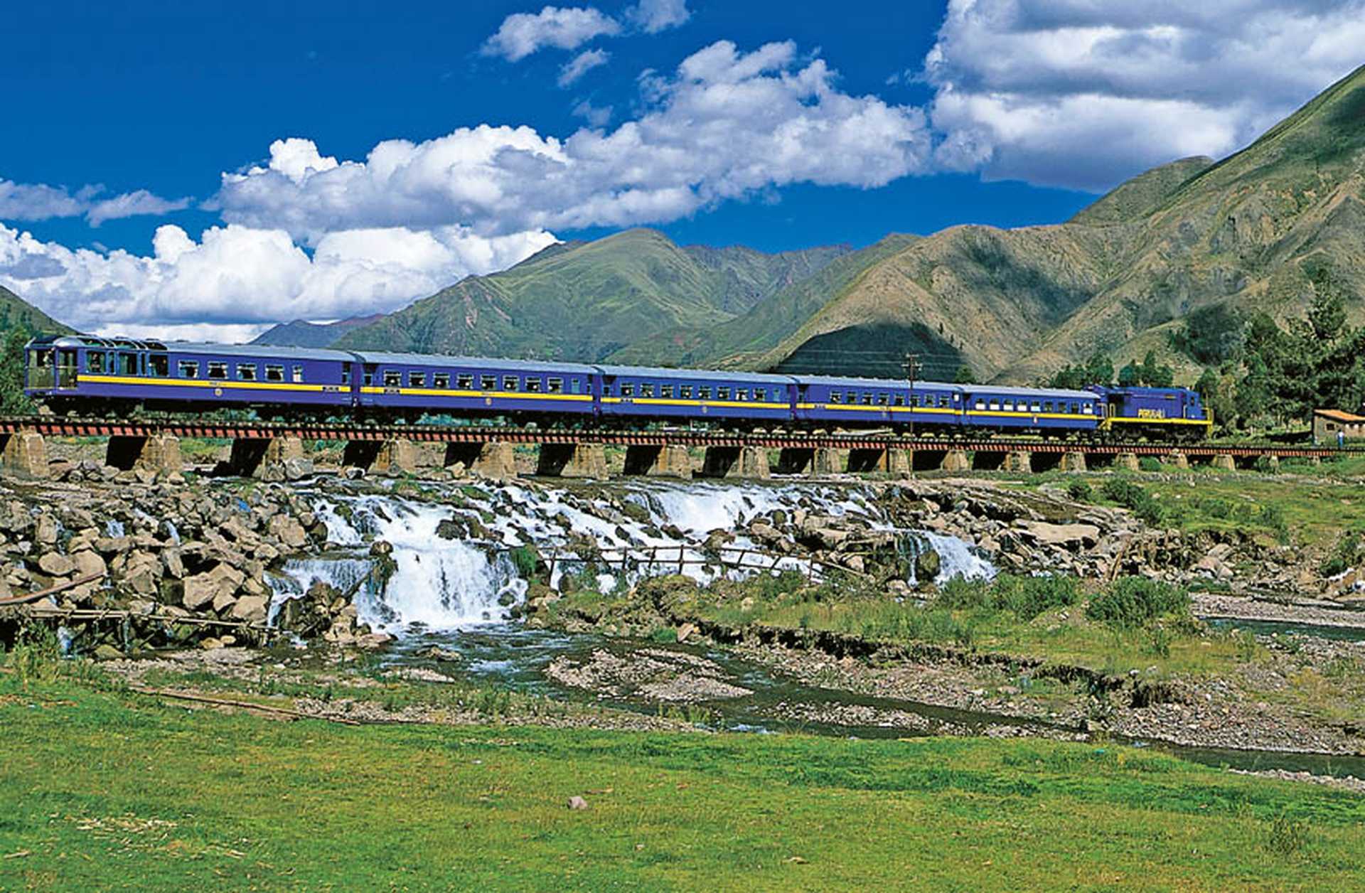 The Titicaca Train travels through the Peruvian countryside
