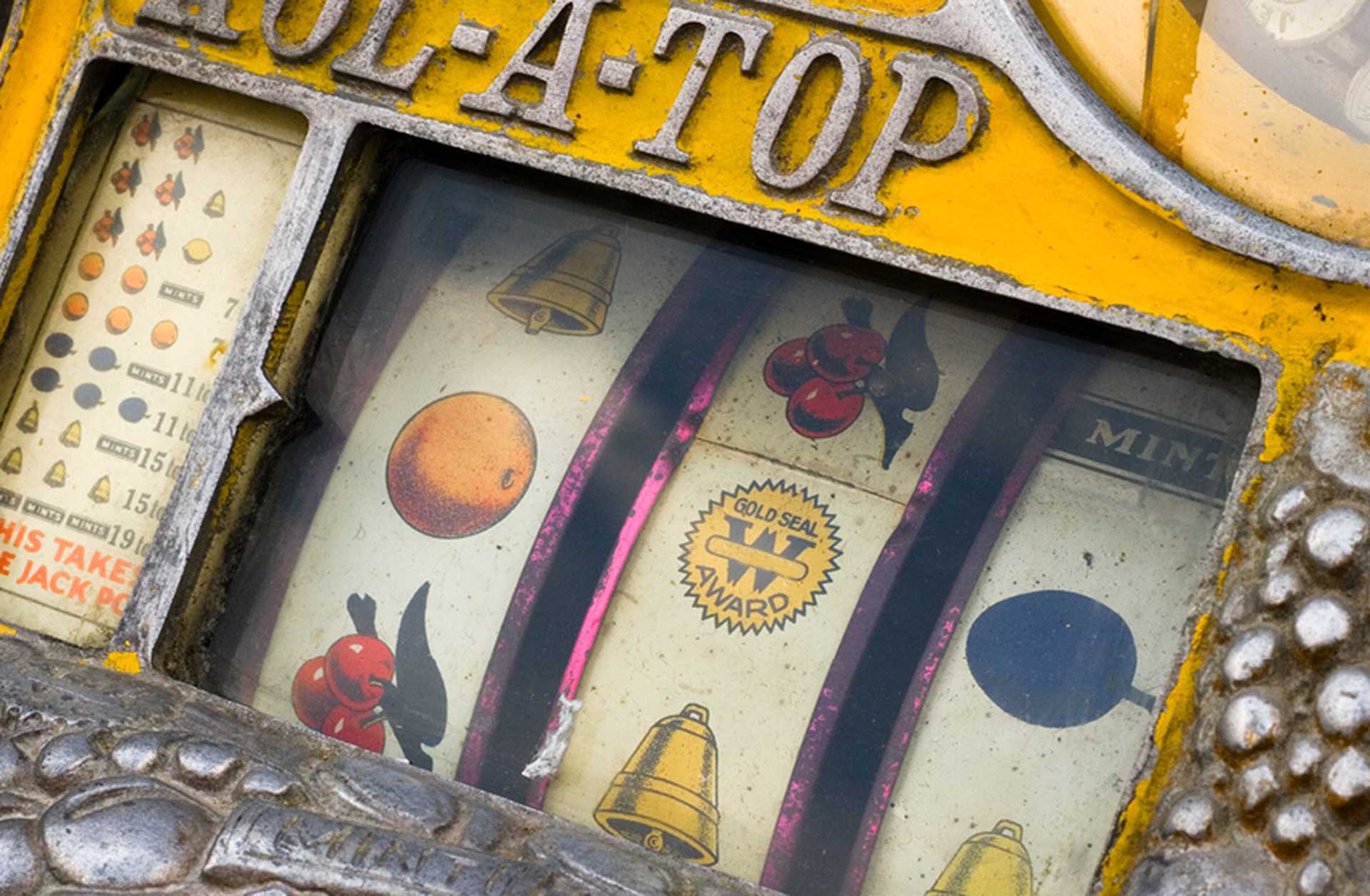 A close-up of a casino slot machine