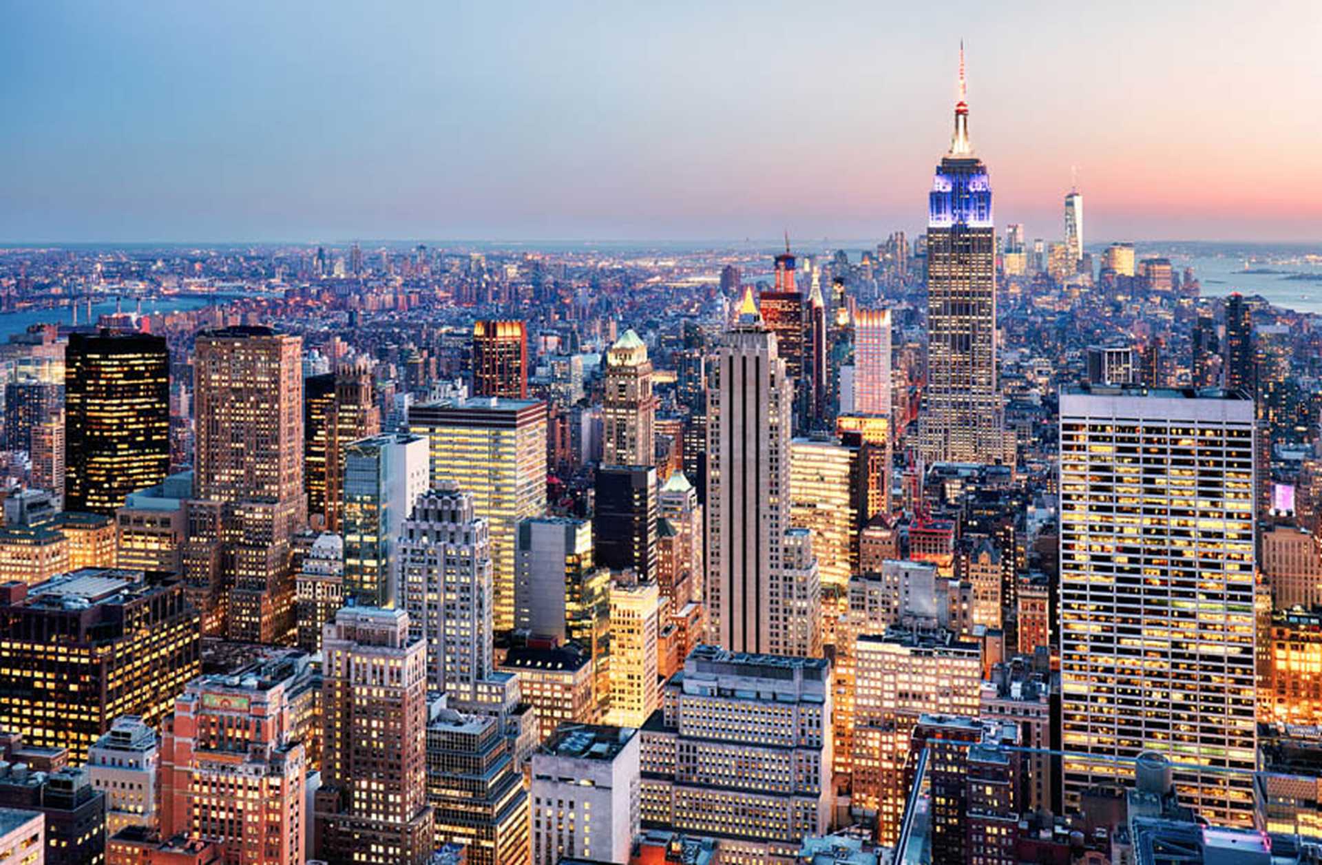 Aerial view of New York City at night