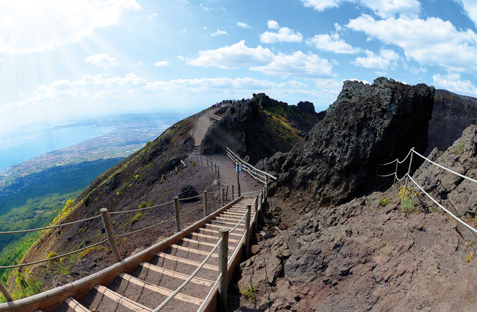 Mount Vesuvius, Italy, Europe, Blue skies, trail, steps, volcano