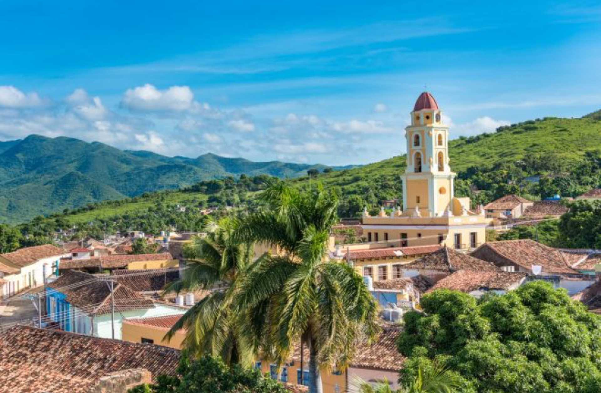 Aerial view of the Trinidad skyline including the Convent of Saint Assisi, Cuba