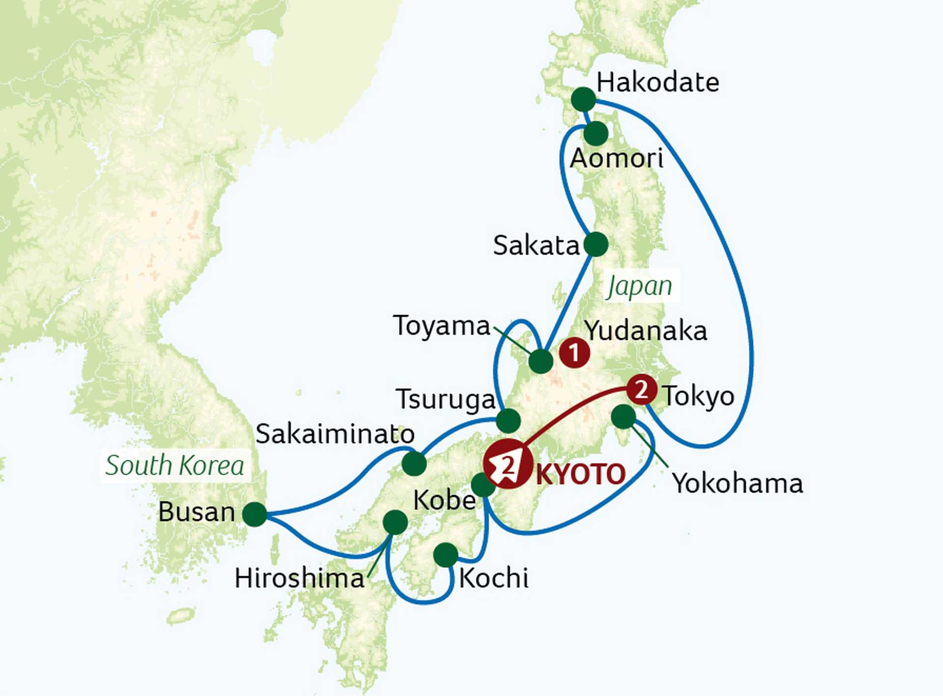 Map for Springtime in Japan with snow monkeys Cruise & Tour