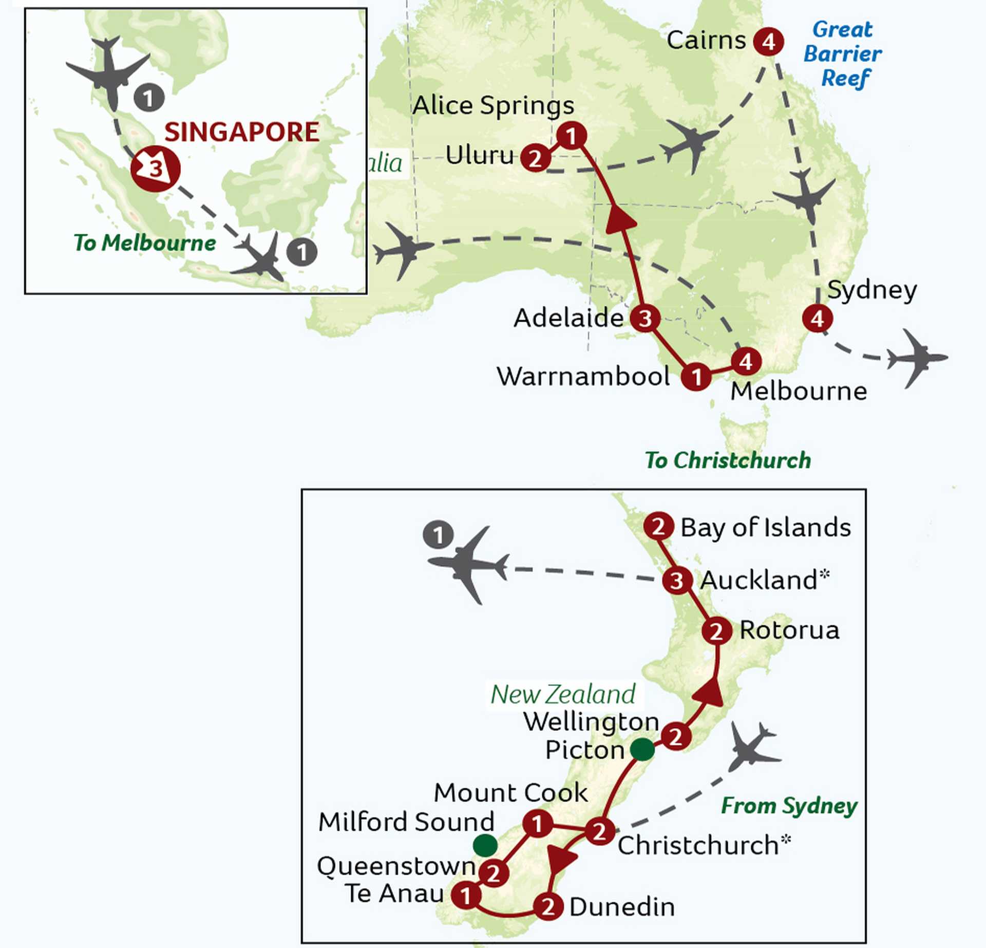 BAX map - Best of Australia and New Zealand with Singapore