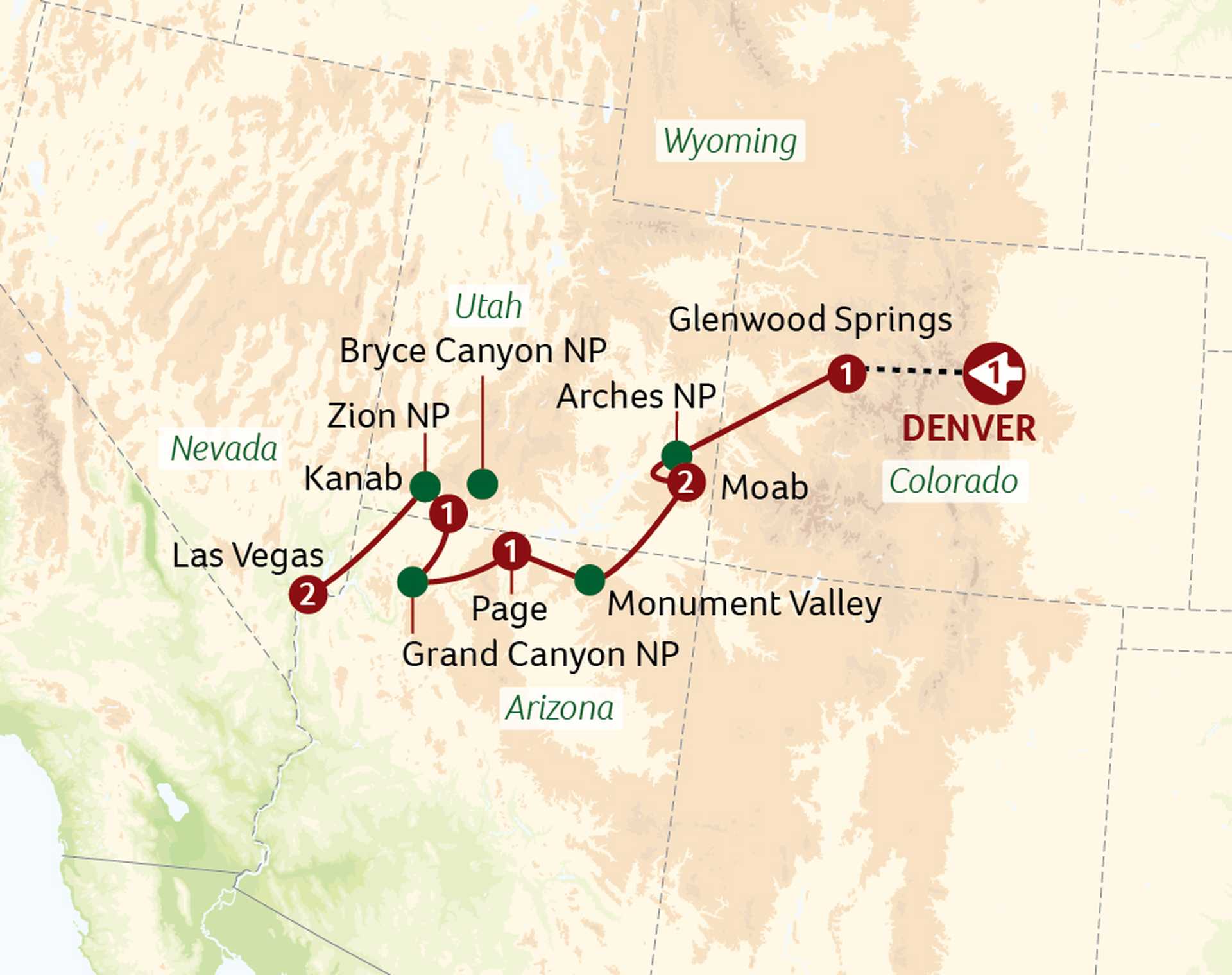 USA National Parks from Denver to Vegas