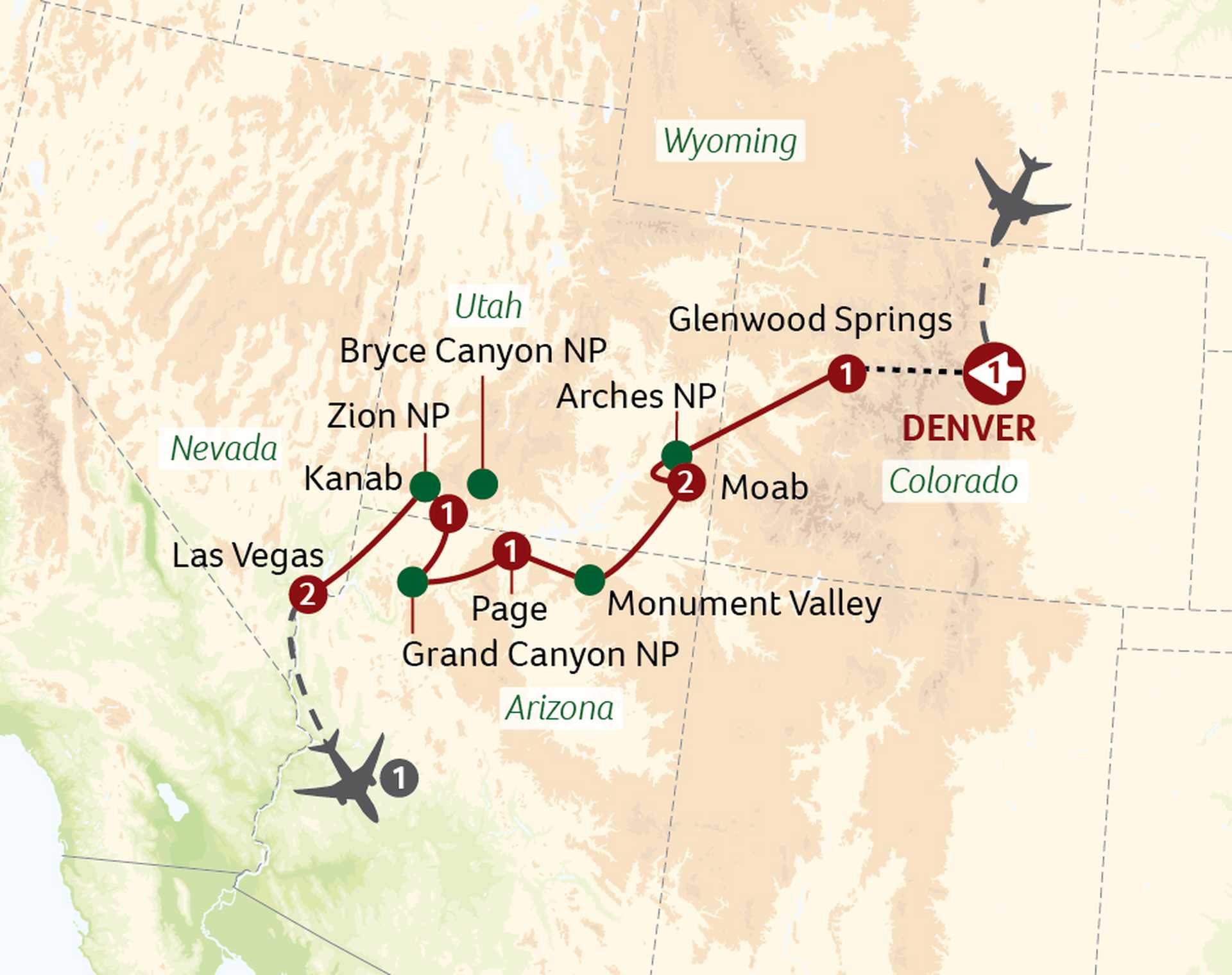 USA National Parks from Denver to Vegas