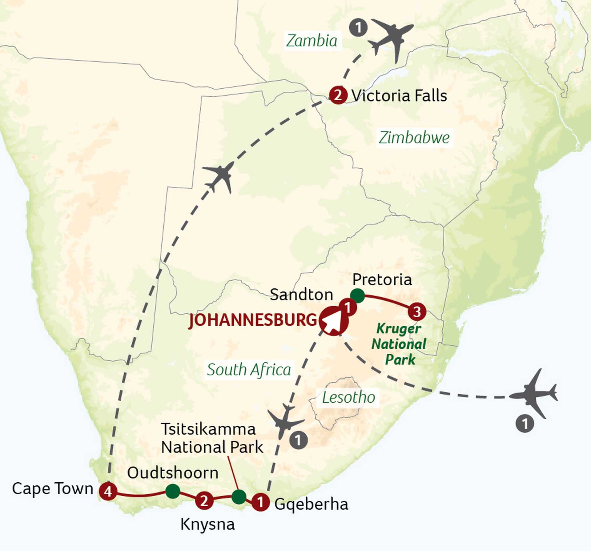 SAV map Sensational South Africa with Victoria falls extension