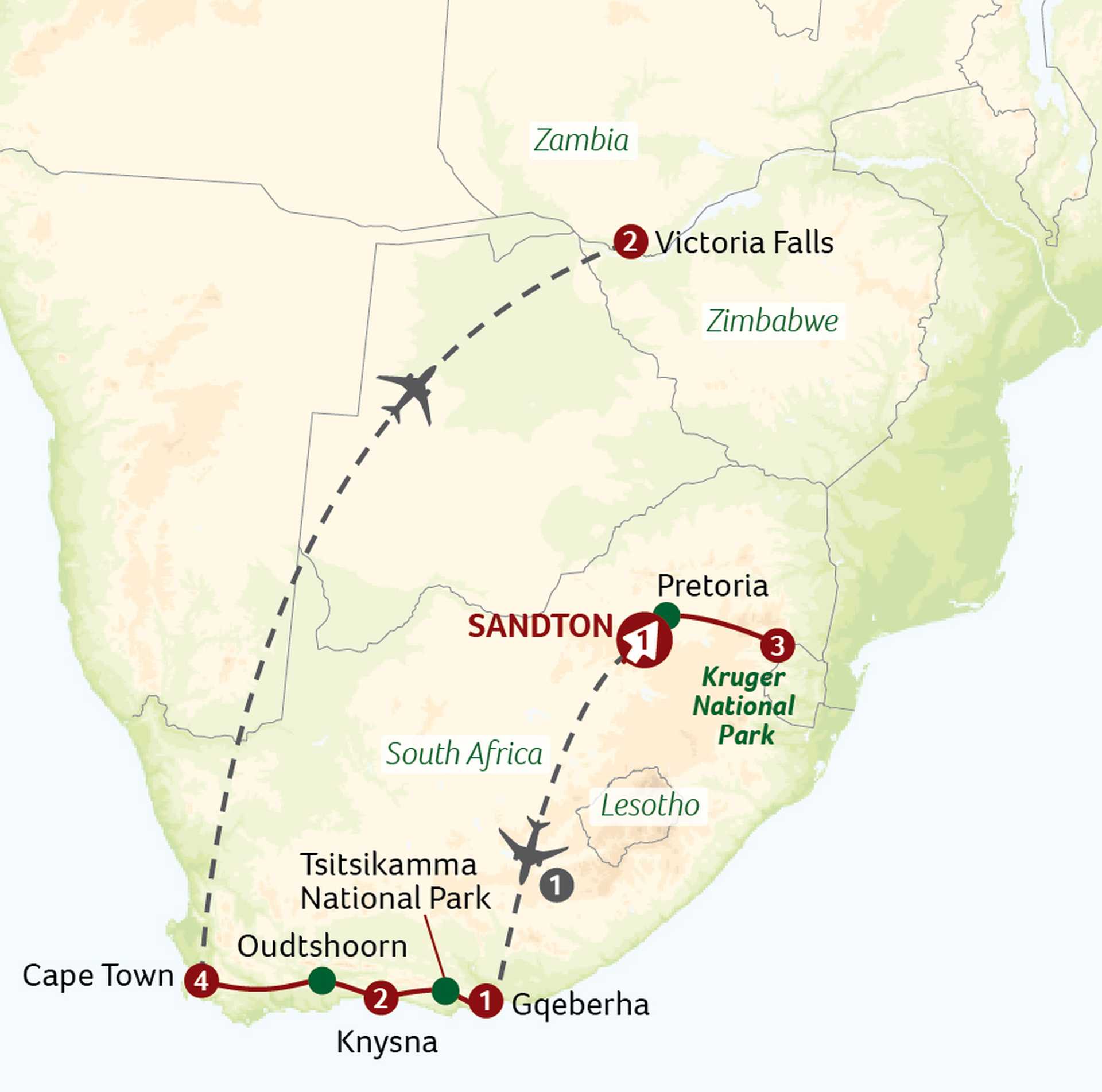 SAV map Sensational South Africa with Victoria falls extension