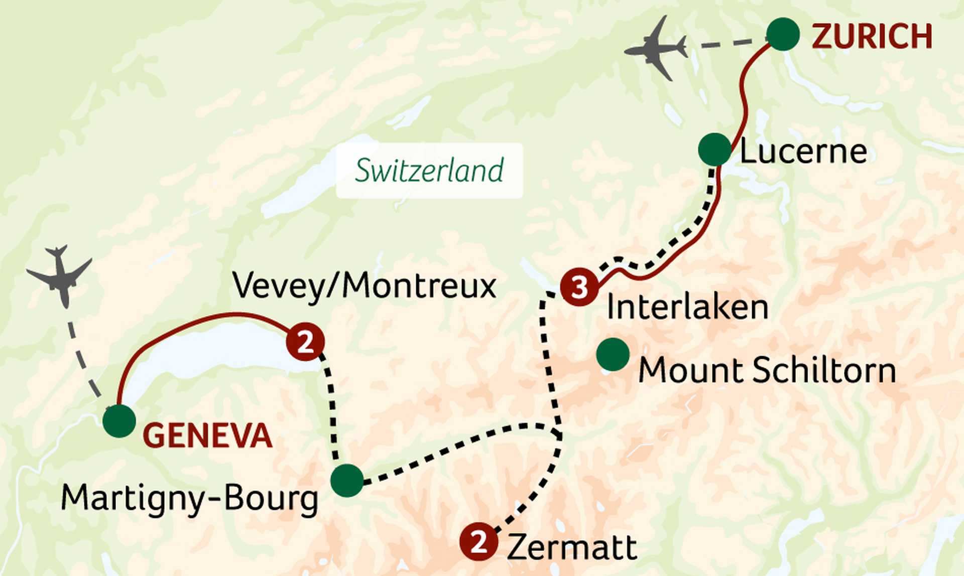 SWH Highlights of Switzerland map