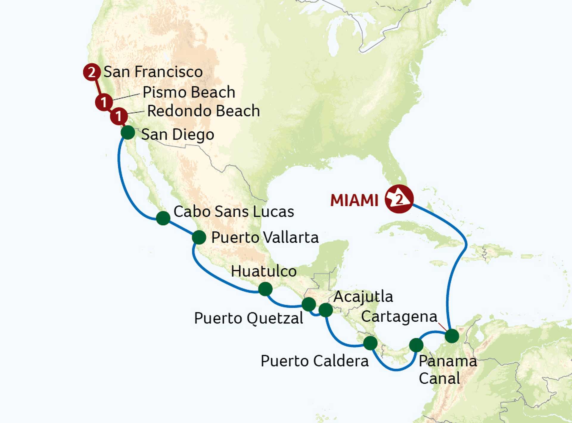 HPA Panama Canal Cruise with Big Sur and San Francisco Tour map