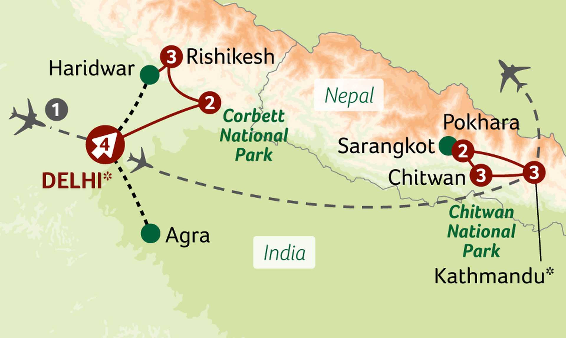 TTNIN - Spiritual Wonders of India and Nepal map
