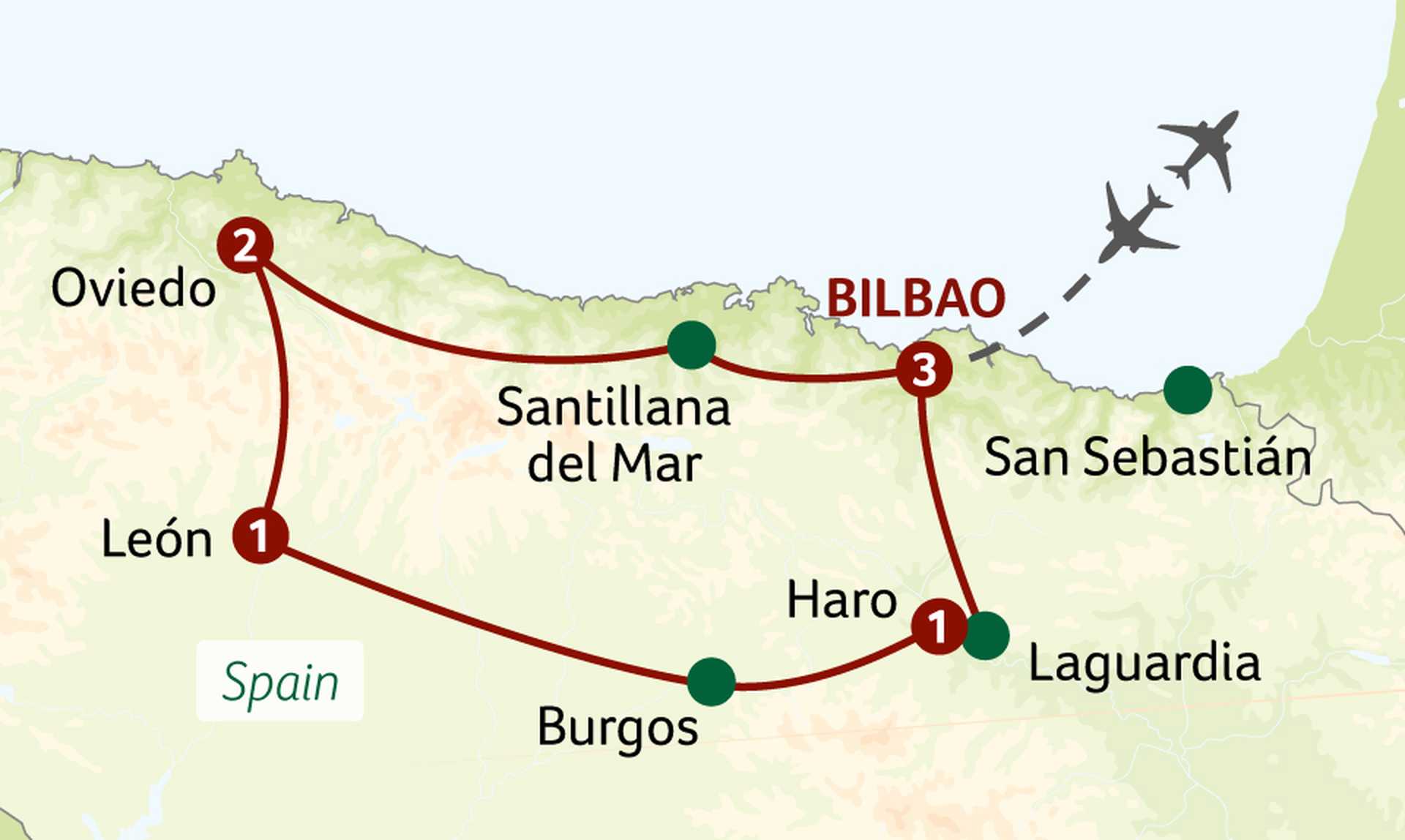 TTSTN – Splendours of Northern Spain – Tour map
