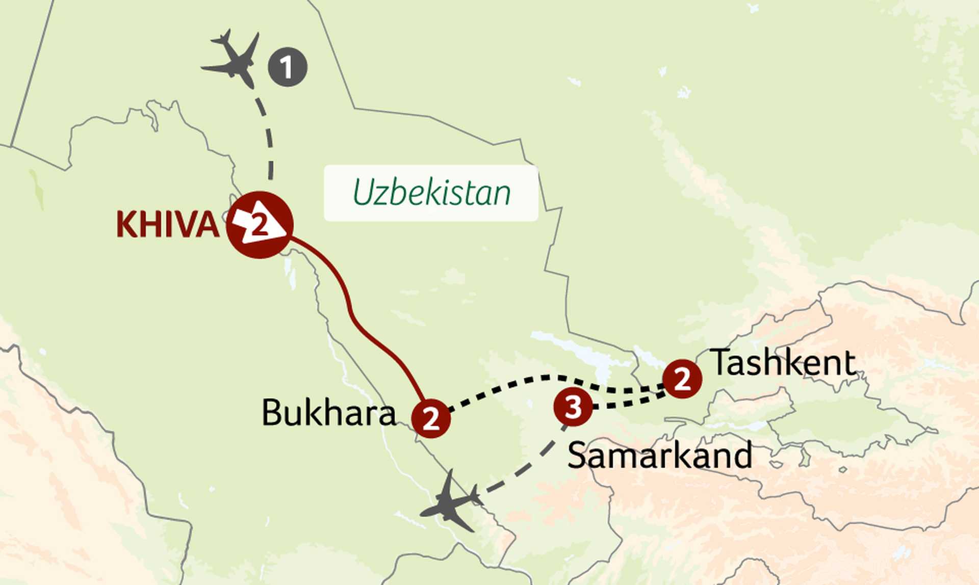 Uzbekistan tour map
