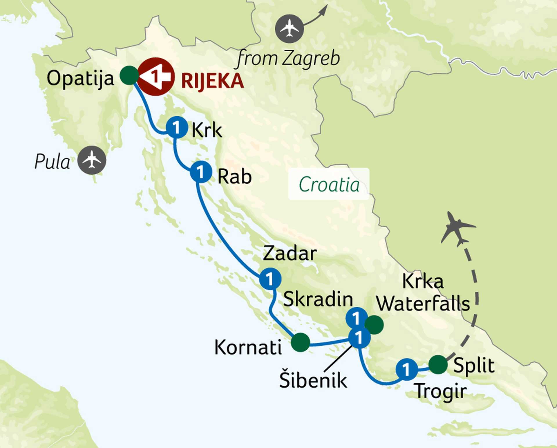 CG1 Croatian Island Discovery tour map