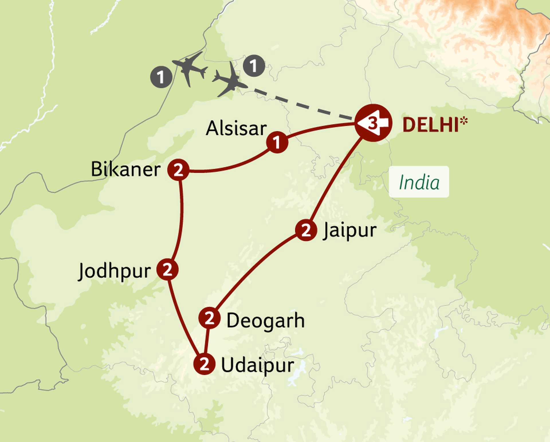 Rajasthan Discovery - Rural Heritage and Royal Palaces touring map – TTINR