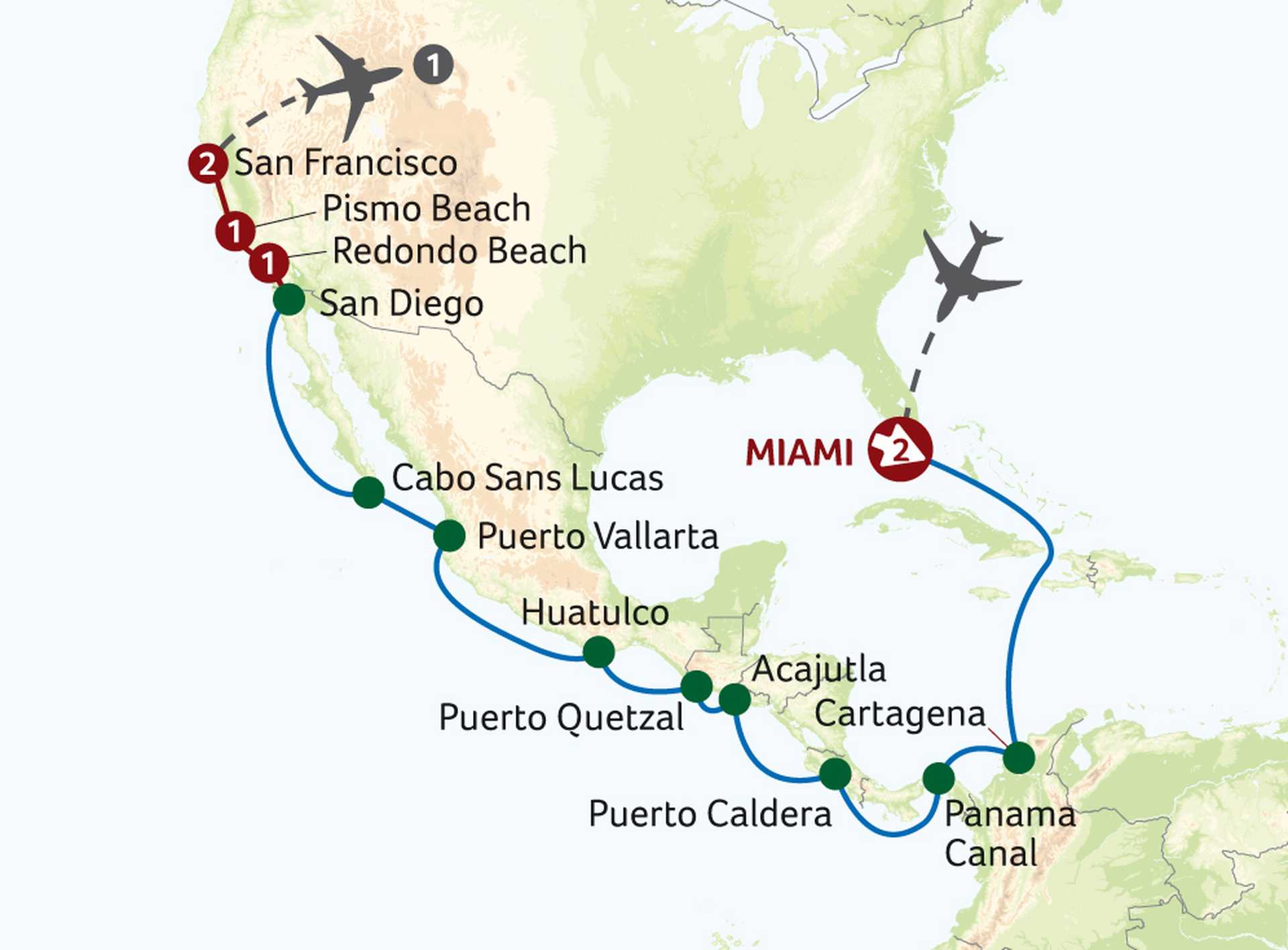 HPA Panama Canal Cruise with Big Sur and San Francisco Tour map