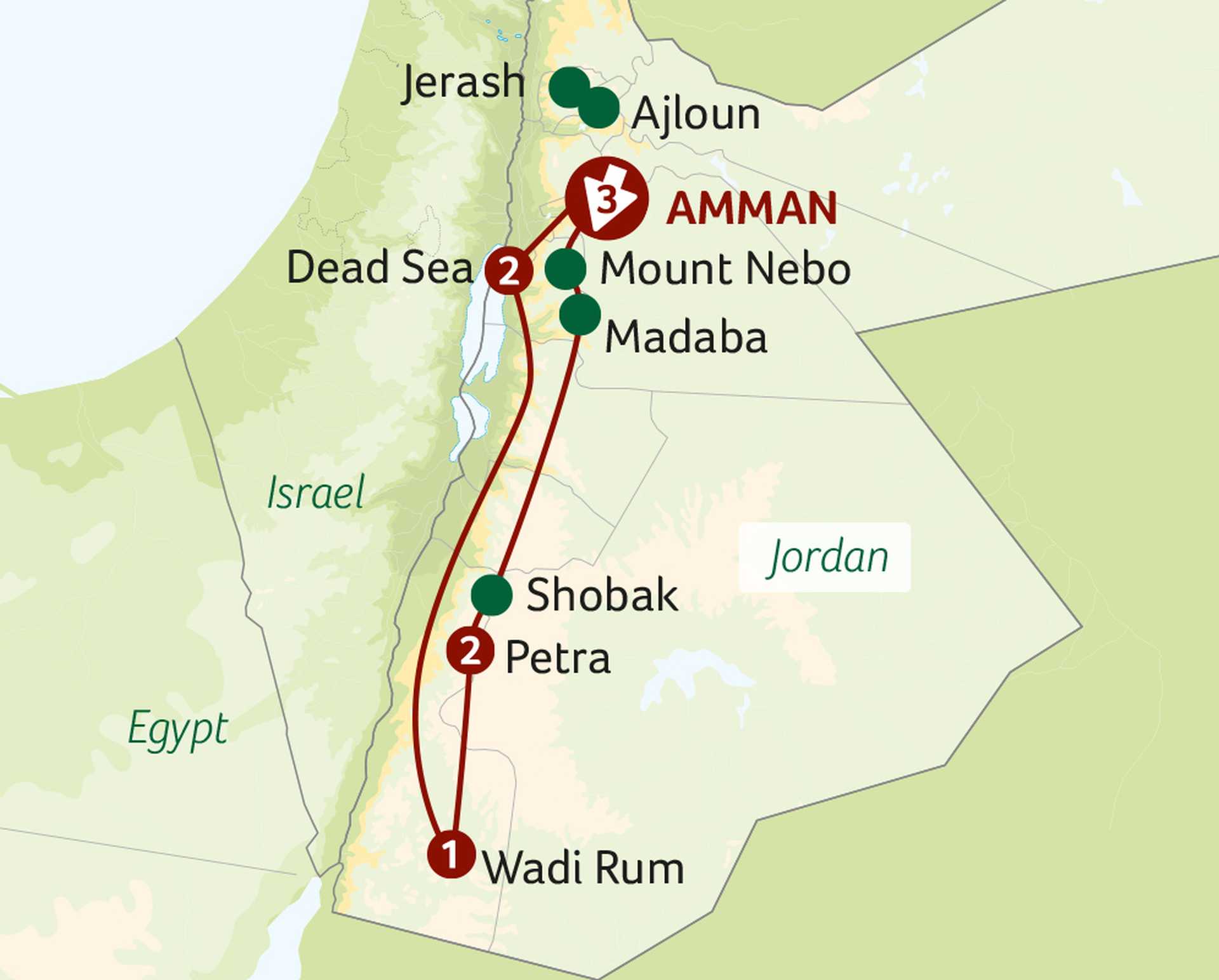 The Ancient Treasures of Jordan with Petra and Wadi Rum: map
